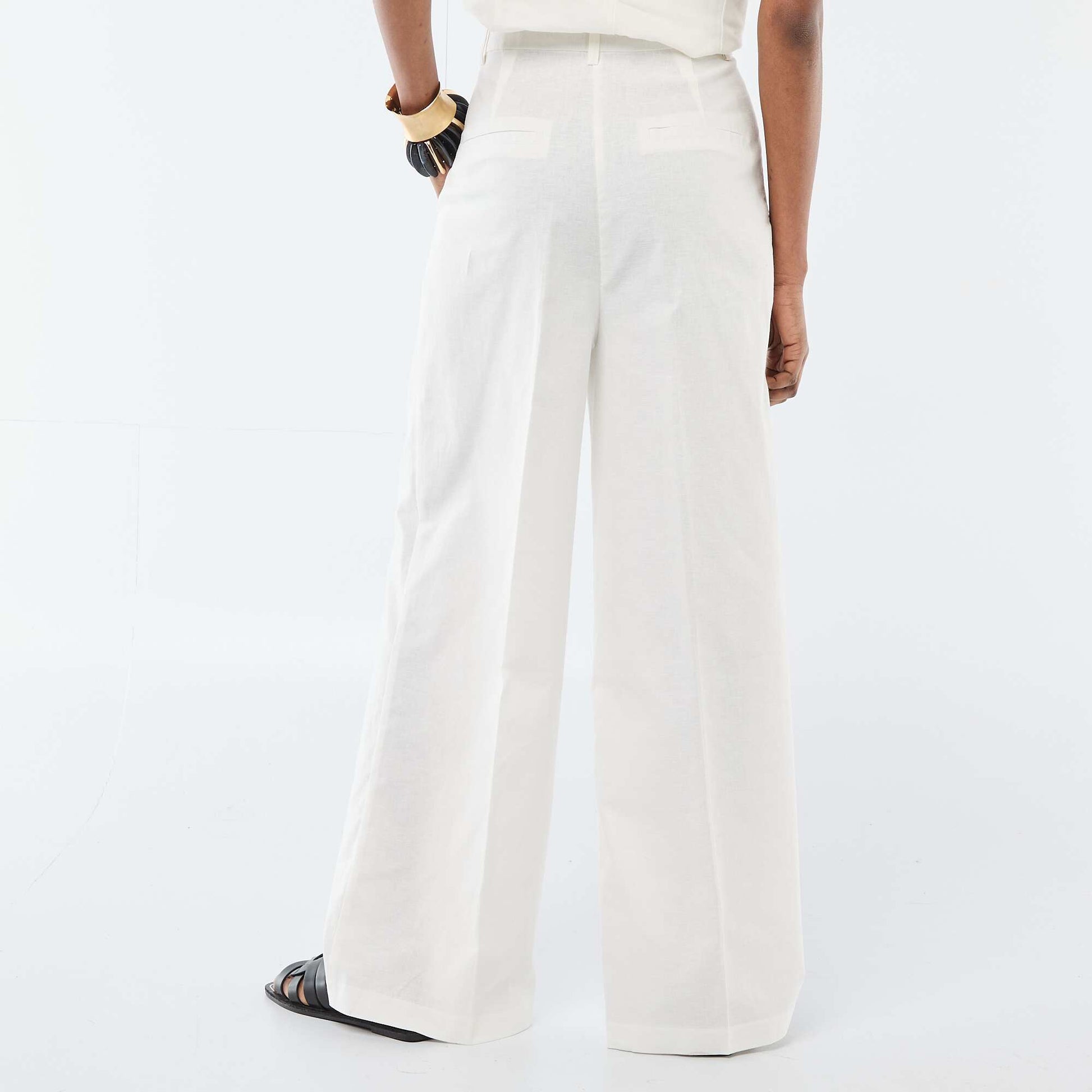 Pantalon large de cérémonie en lin mélangé BLANC