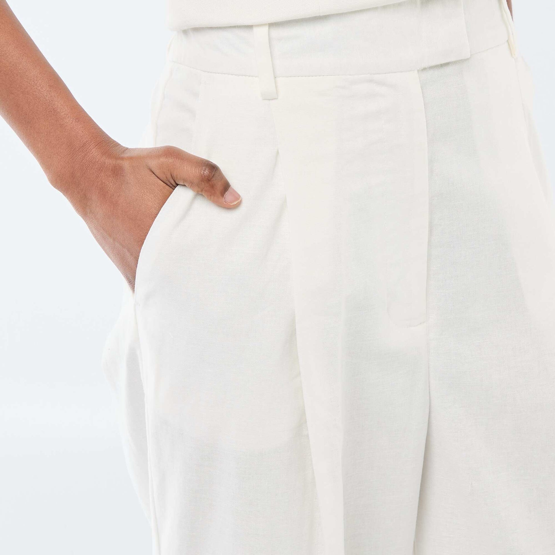 Pantalon large de cérémonie en lin mélangé BLANC