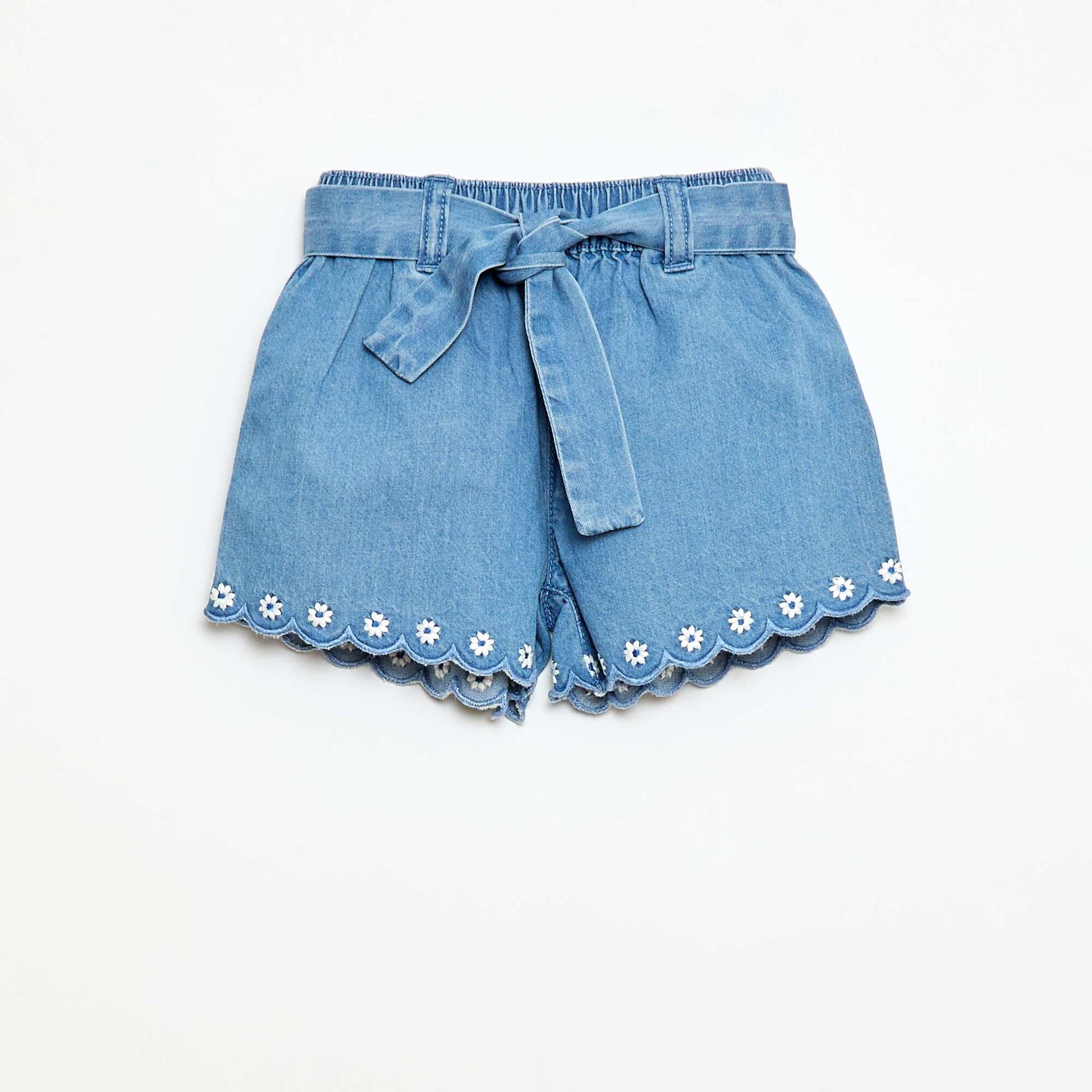 Short en jean avec ceinture à nouer BLEU