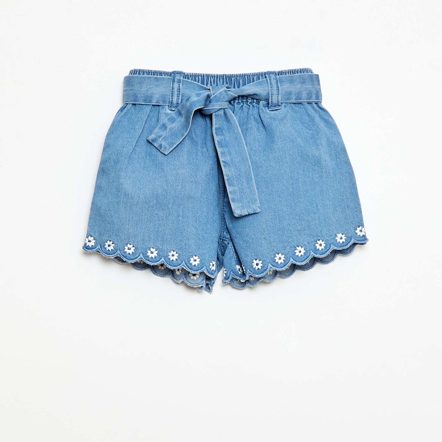 Short en jean avec ceinture à nouer BLEU