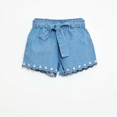 Short en jean avec ceinture à nouer BLEU