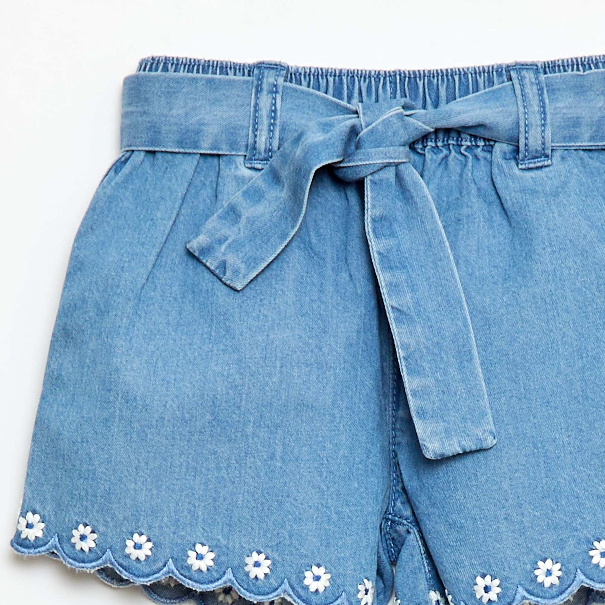 Short en jean avec ceinture à nouer BLEU