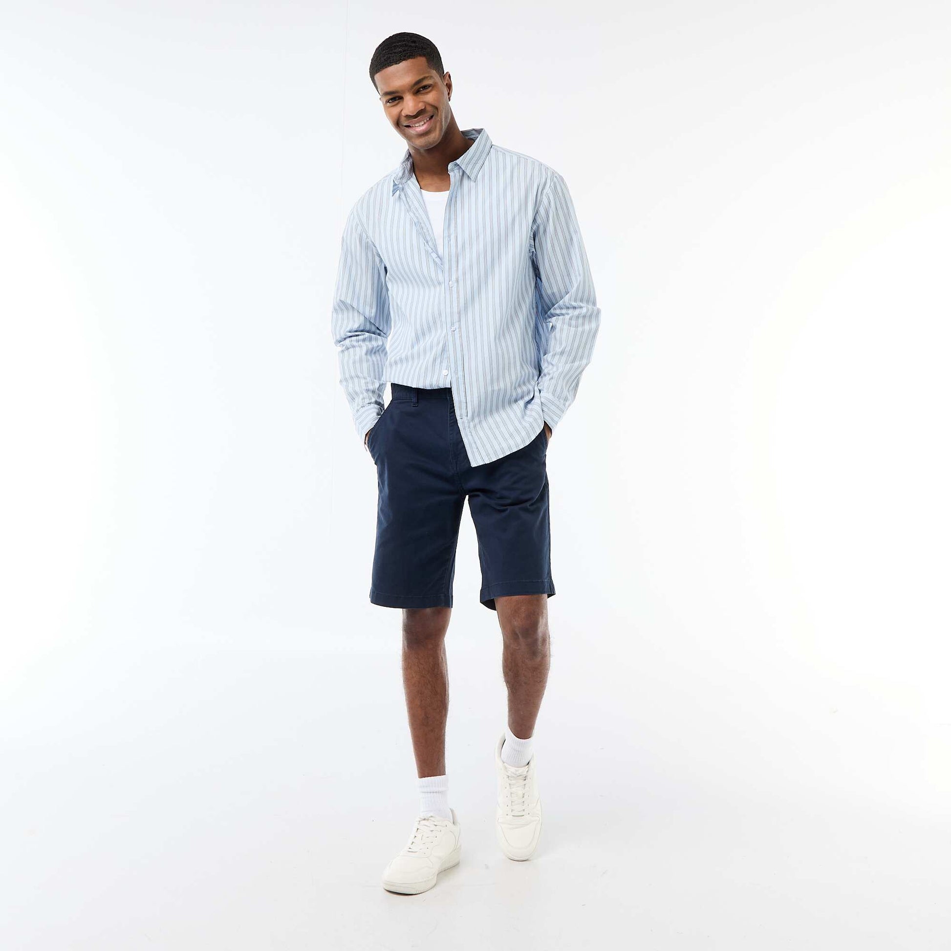 Chemise en coton à motif rayé BLEU