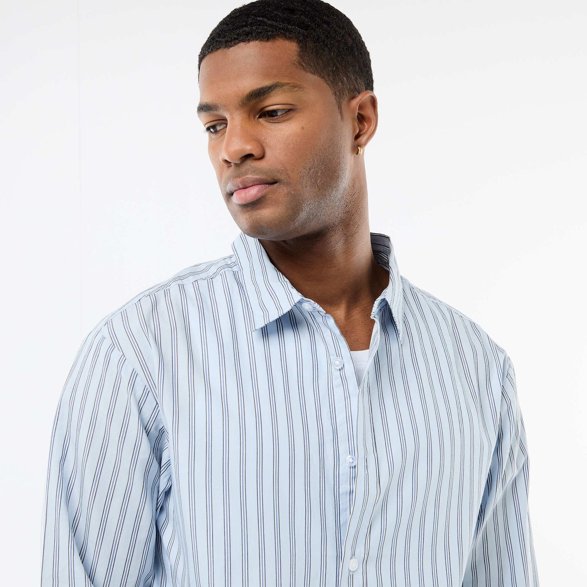 Chemise en coton à motif rayé BLEU