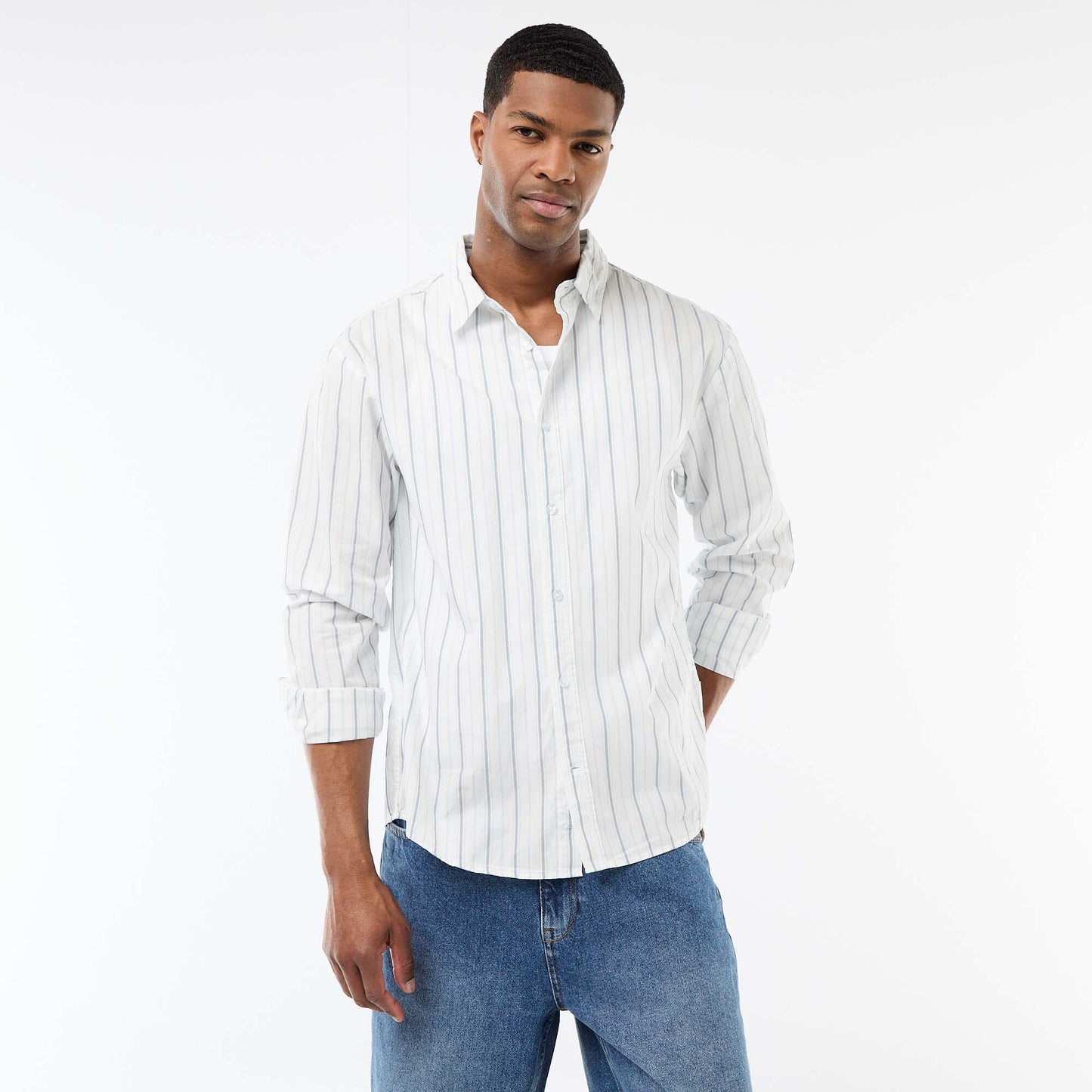 Chemise en coton à motif rayé BLANC