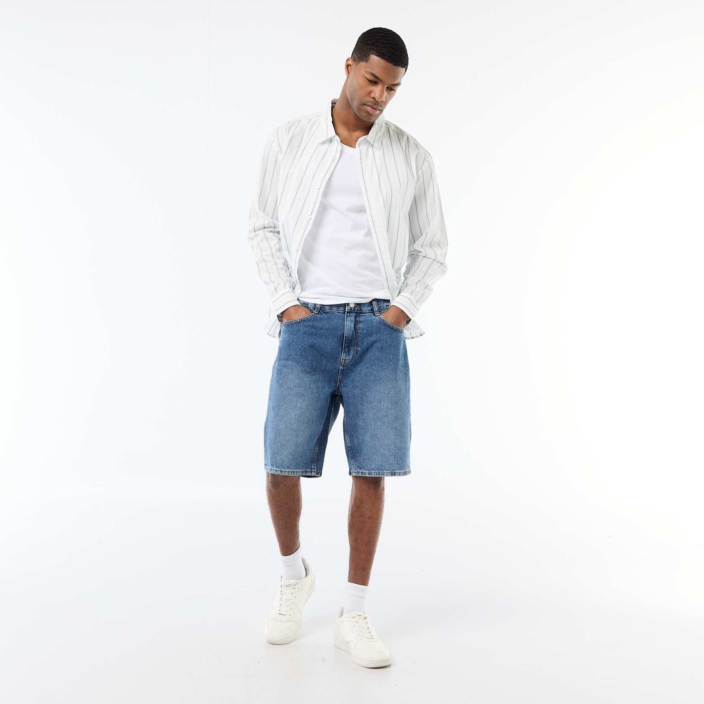 Chemise en coton à motif rayé BLANC