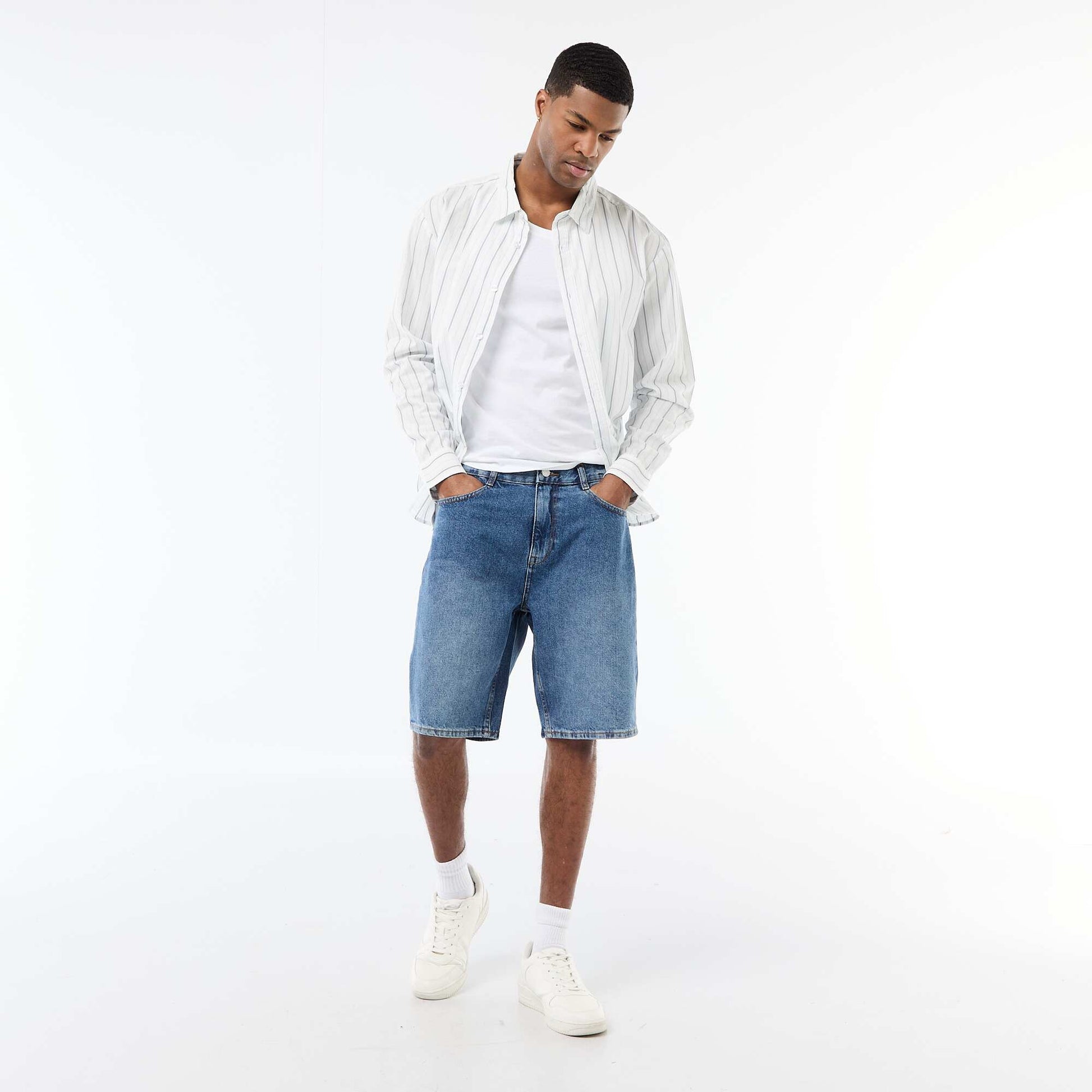 Chemise en coton à motif rayé BLANC