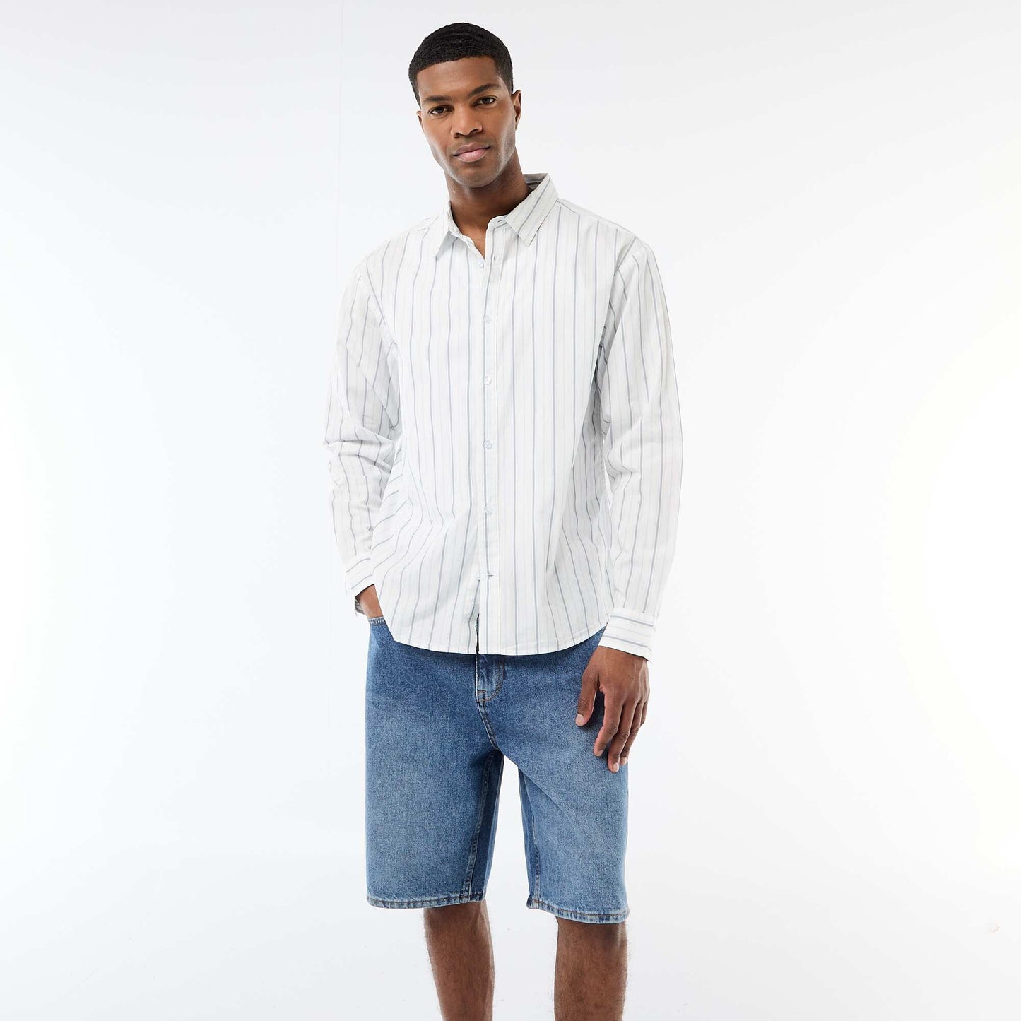 Chemise en coton à motif rayé BLANC
