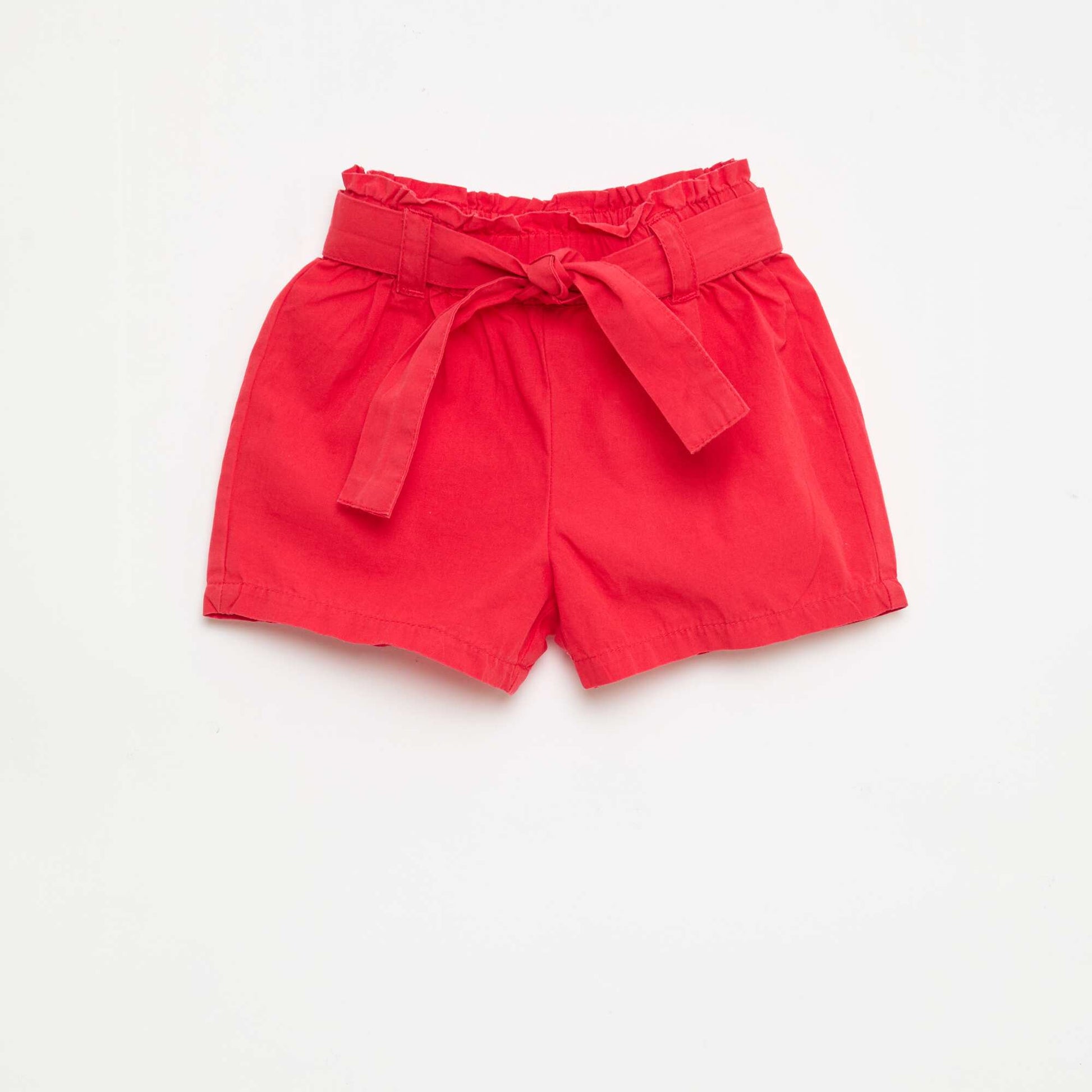 Short en popeline avec ceinture à nouer ROUGE