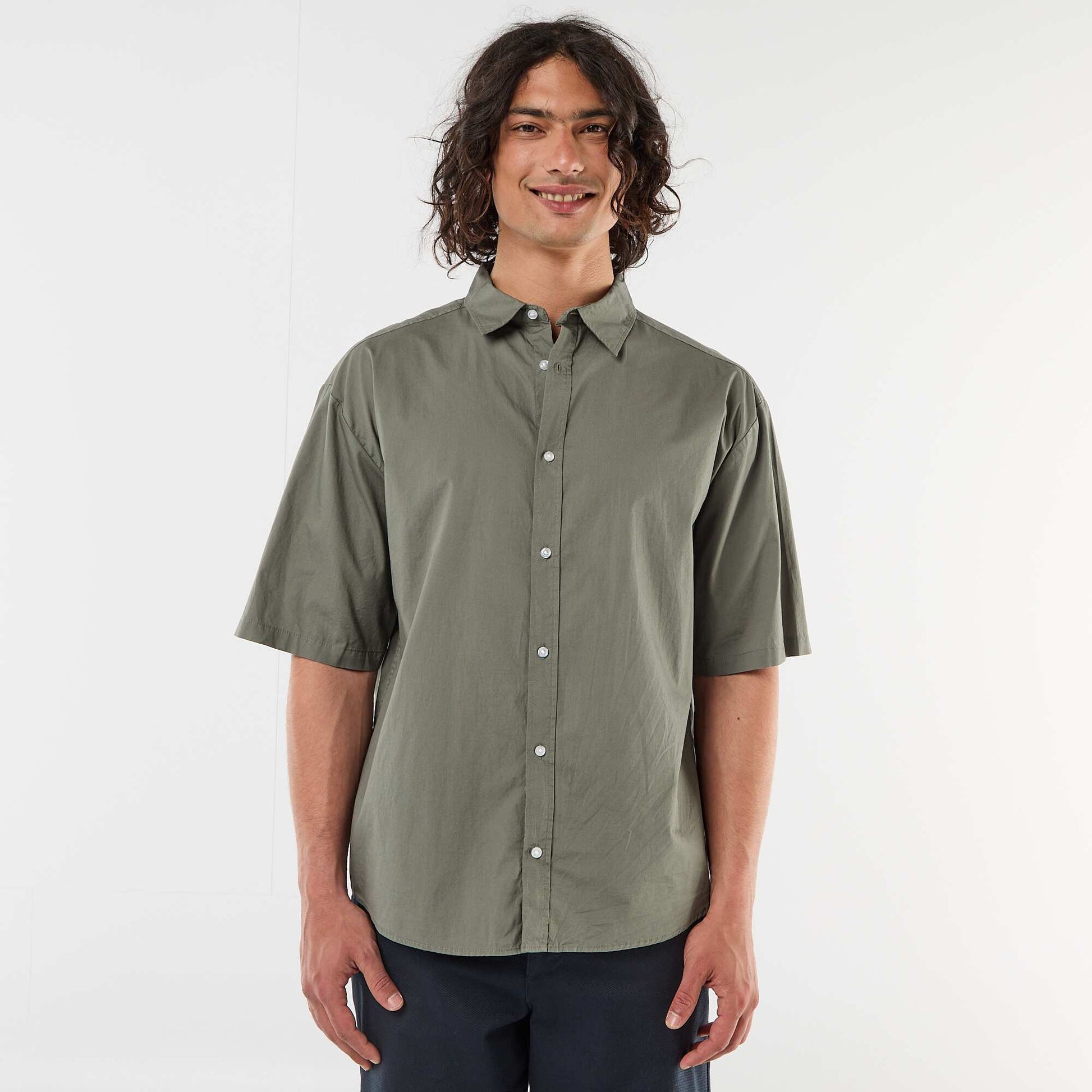 Chemise à manches courtes en popeline VERT