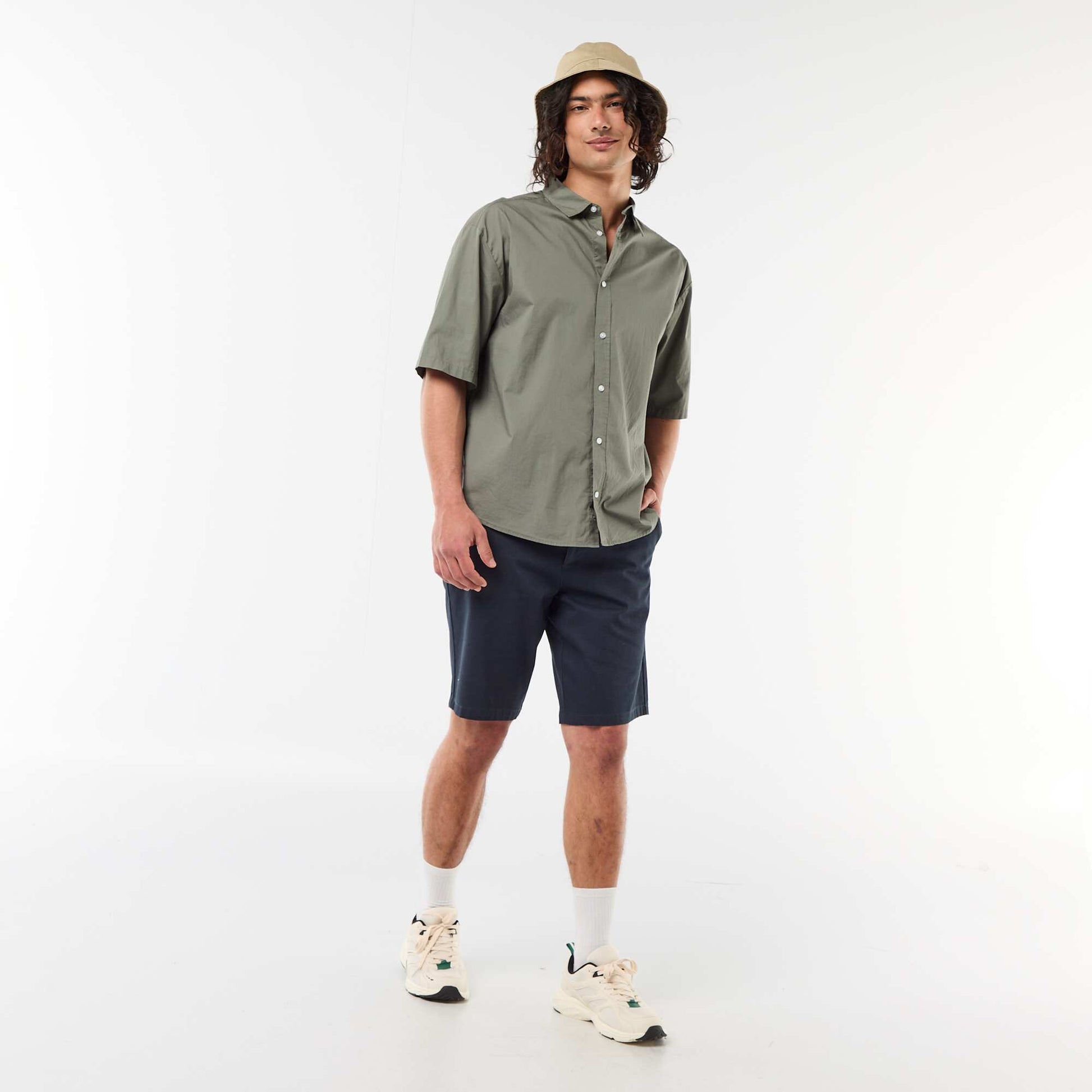 Chemise à manches courtes en popeline VERT
