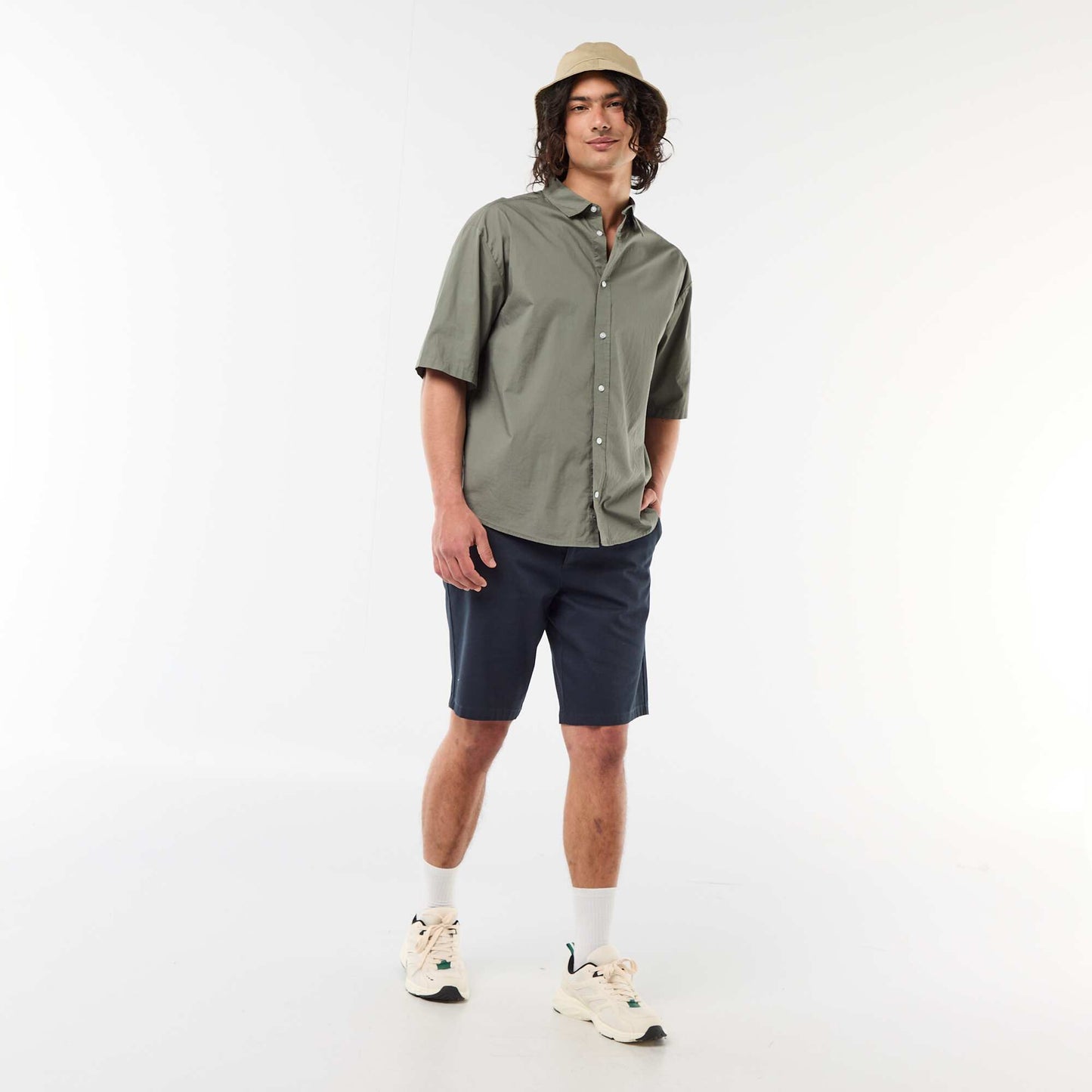 Chemise à manches courtes en popeline VERT