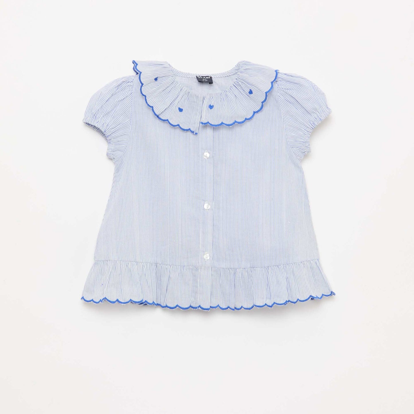 Robe rayée à manches courtes et base volantée BLEU
