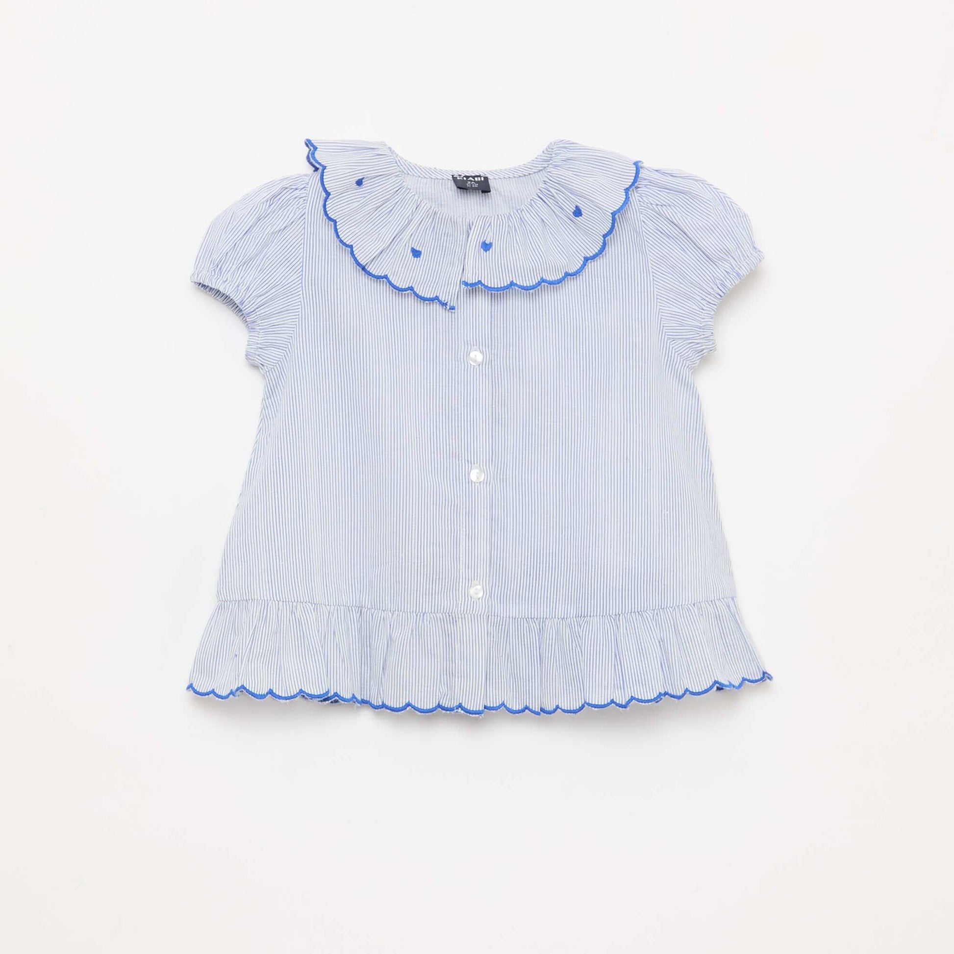 Robe rayée à manches courtes et base volantée BLEU