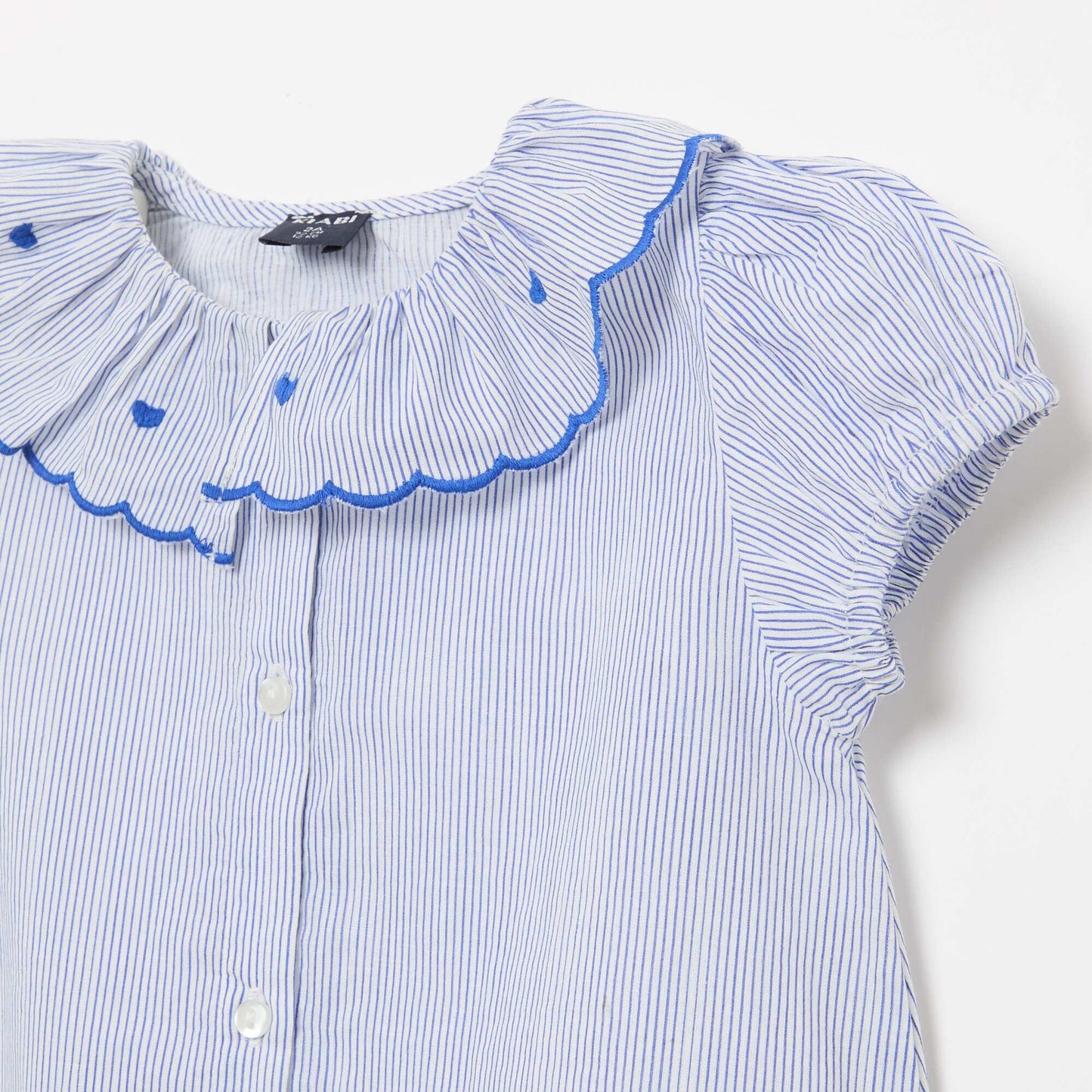Robe rayée à manches courtes et base volantée BLEU