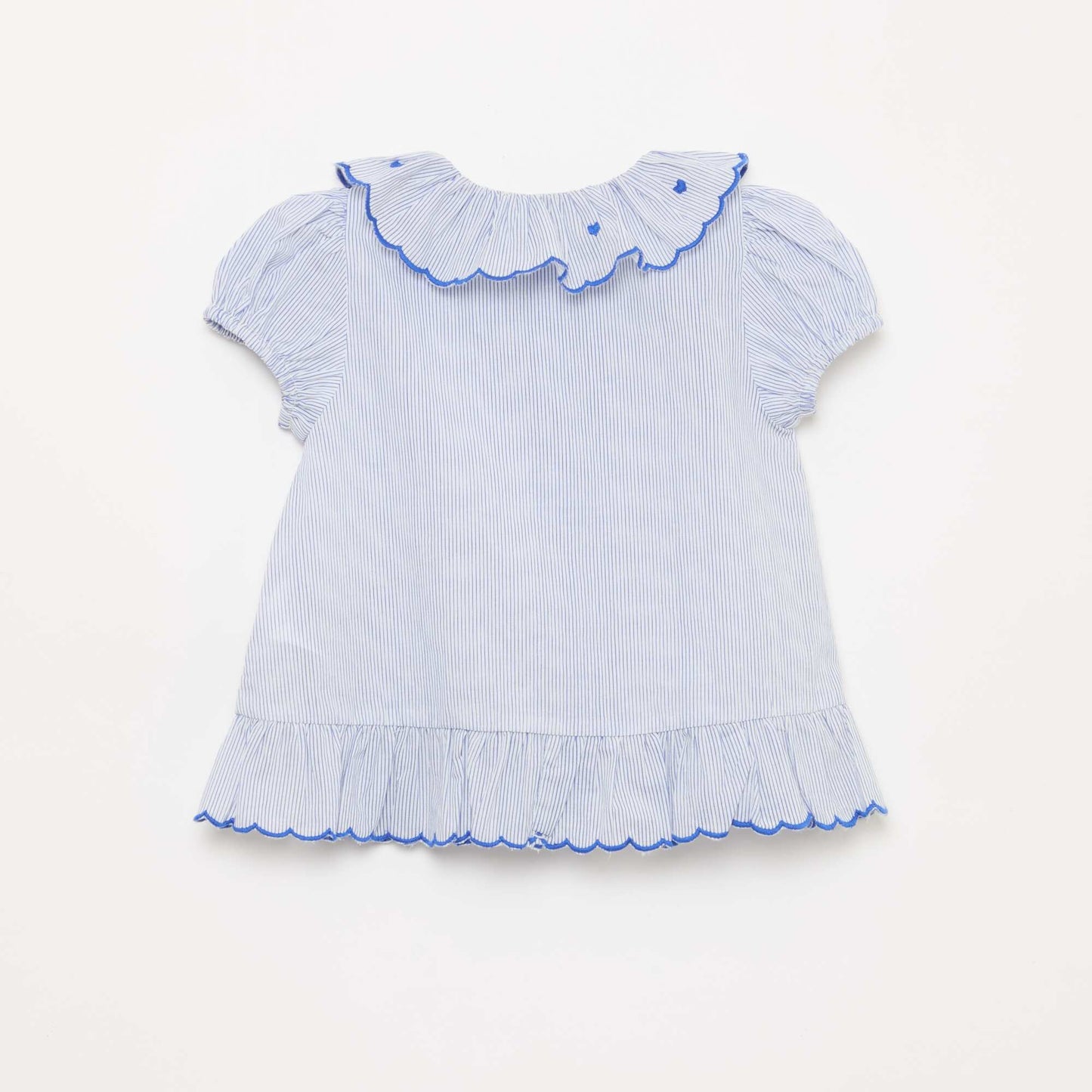 Robe rayée à manches courtes et base volantée BLEU