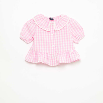 Blouse col Claudine avec volants ROSE