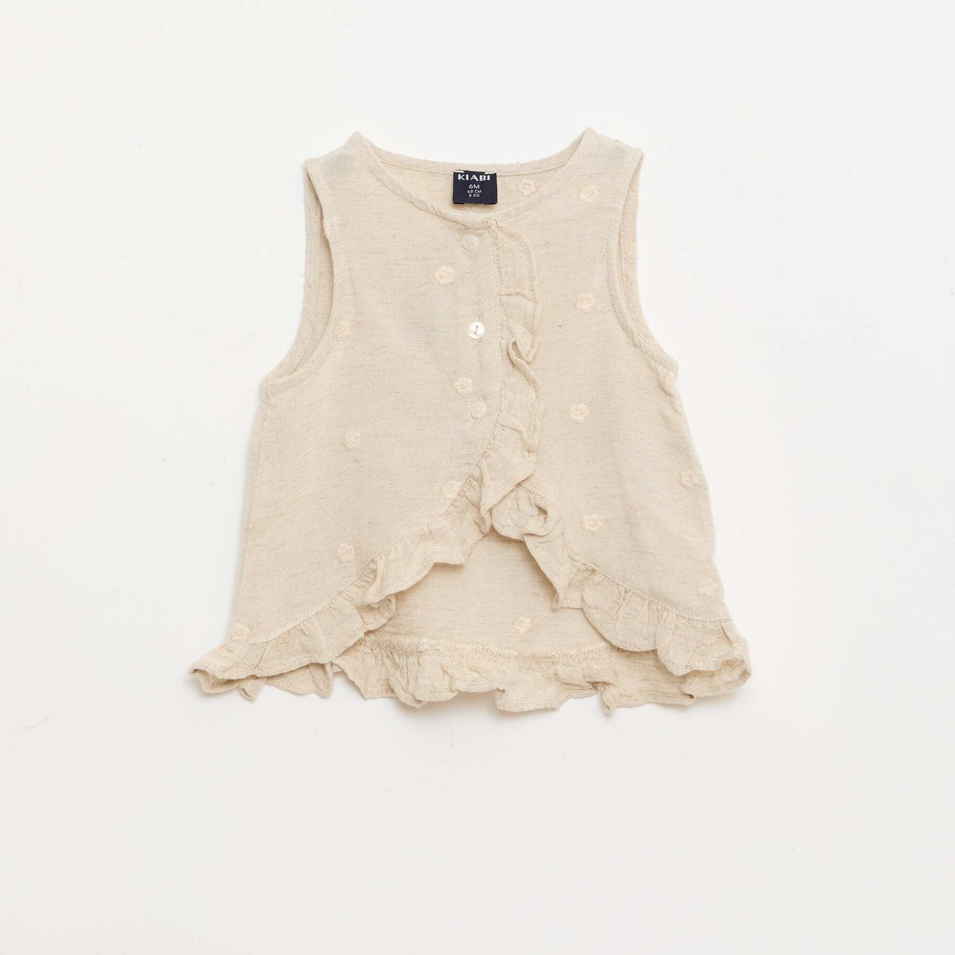 Blouse brodée sans manches BEIGE