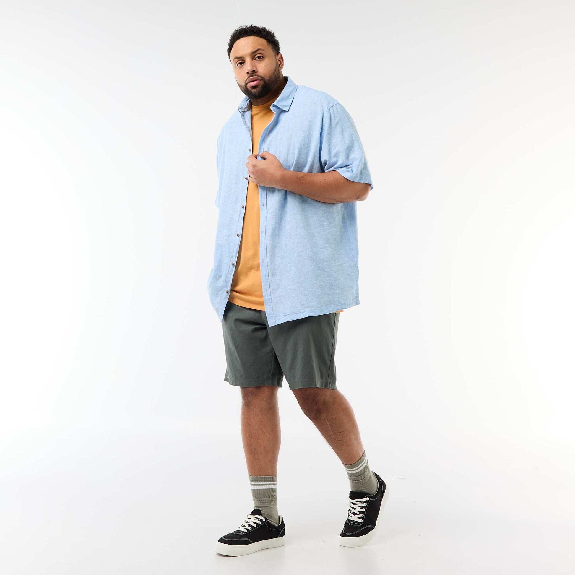 Chemise manches courtes en lin mélangé BLEU
