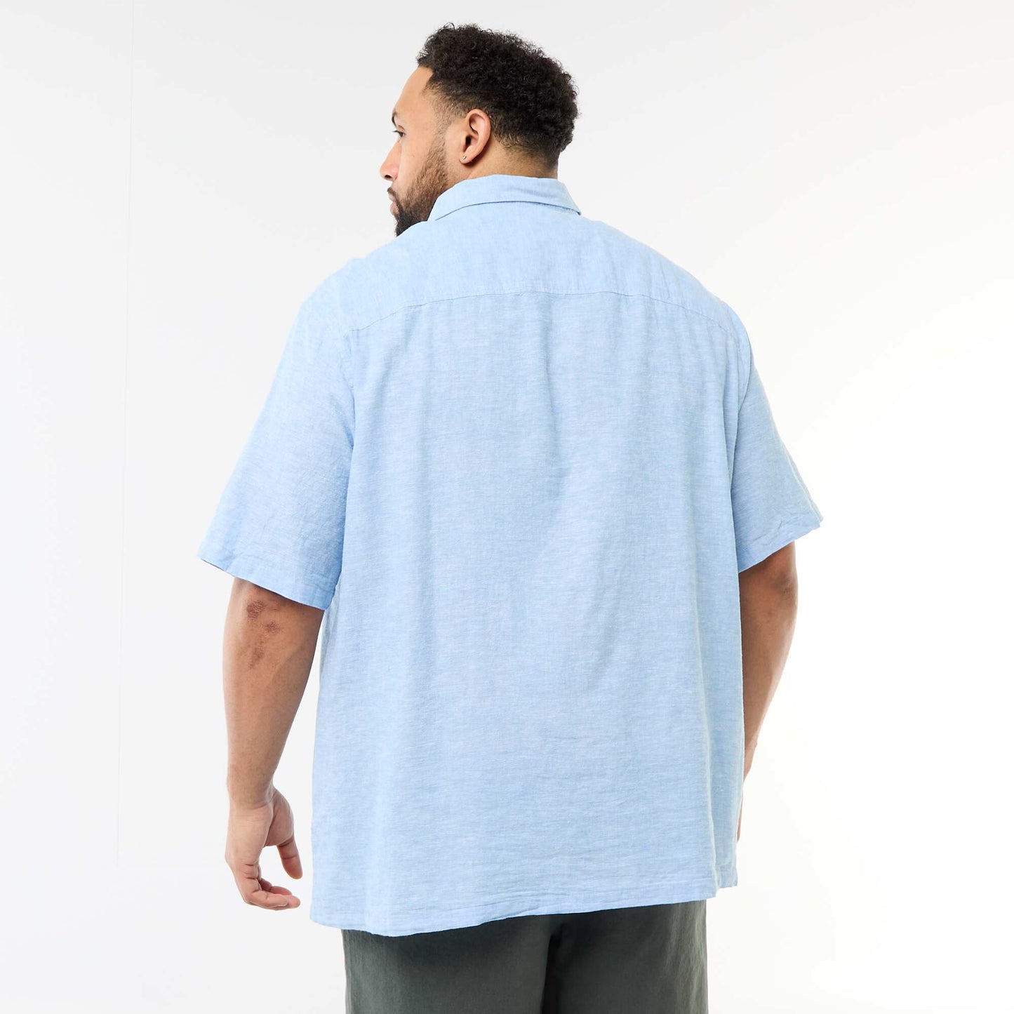 Chemise manches courtes en lin mélangé BLEU