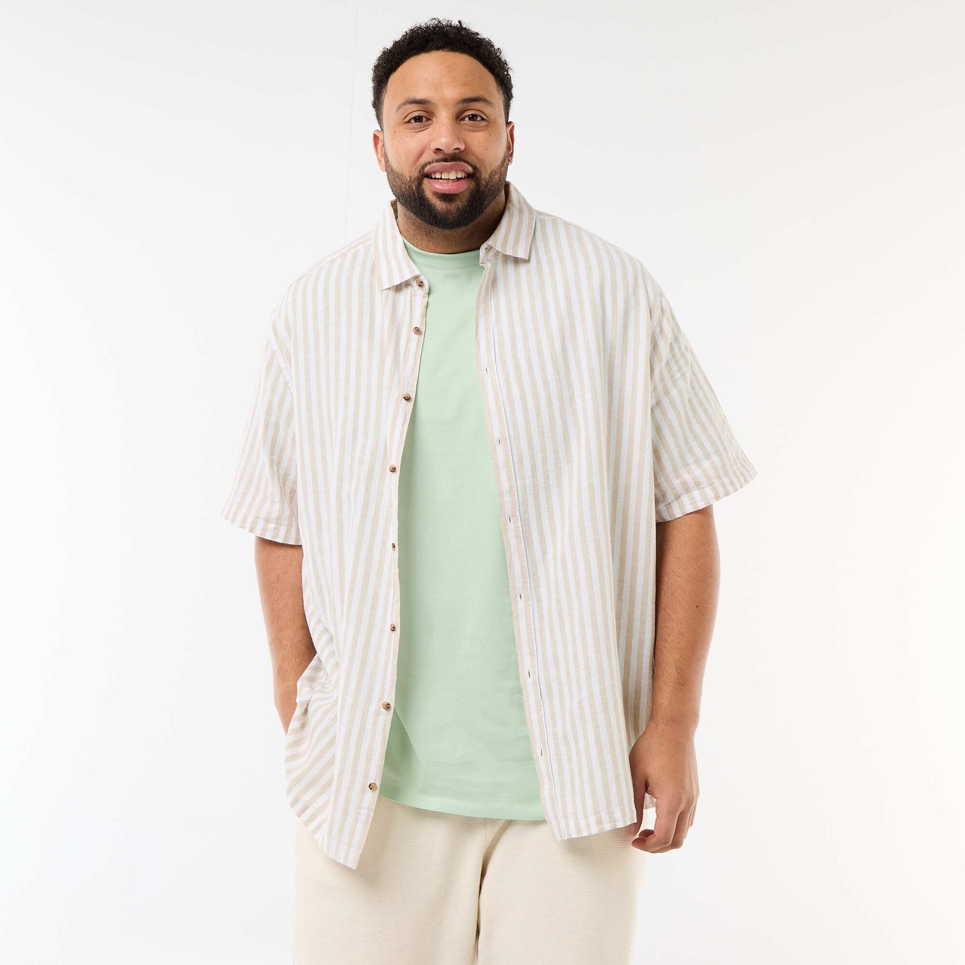 Chemise manches courtes en lin mélangé BEIGE