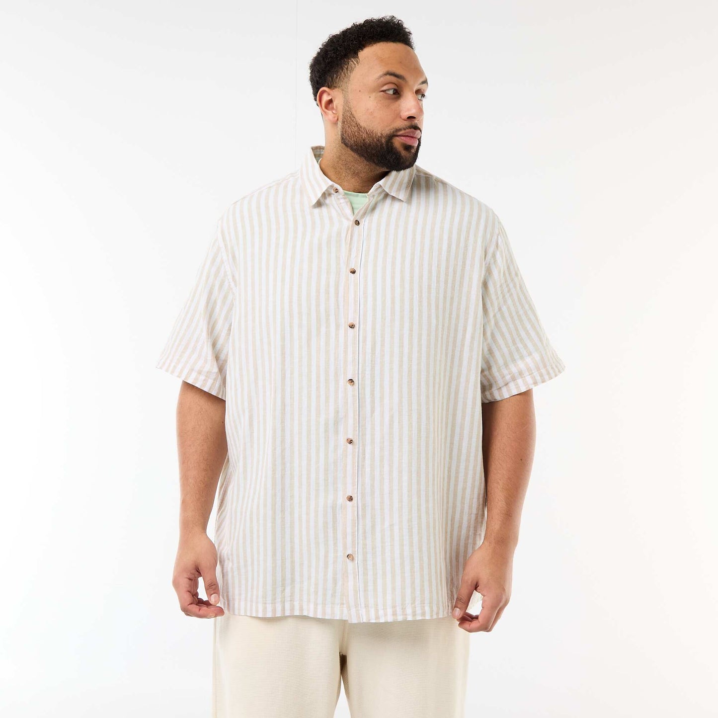 Chemise manches courtes en lin mélangé BEIGE