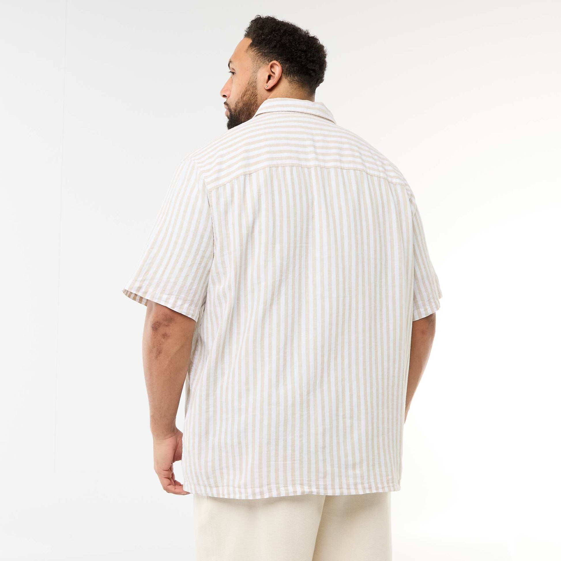 Chemise manches courtes en lin mélangé BEIGE