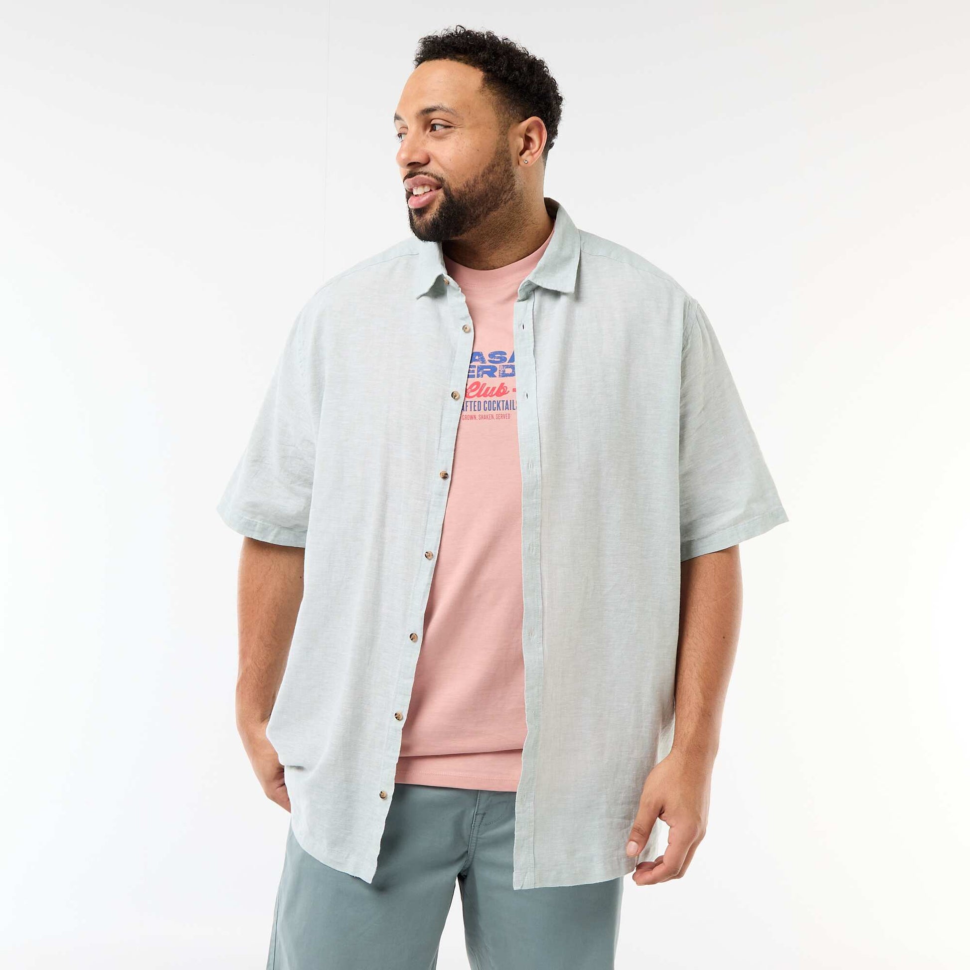 Chemise manches courtes en lin mélangé VERT