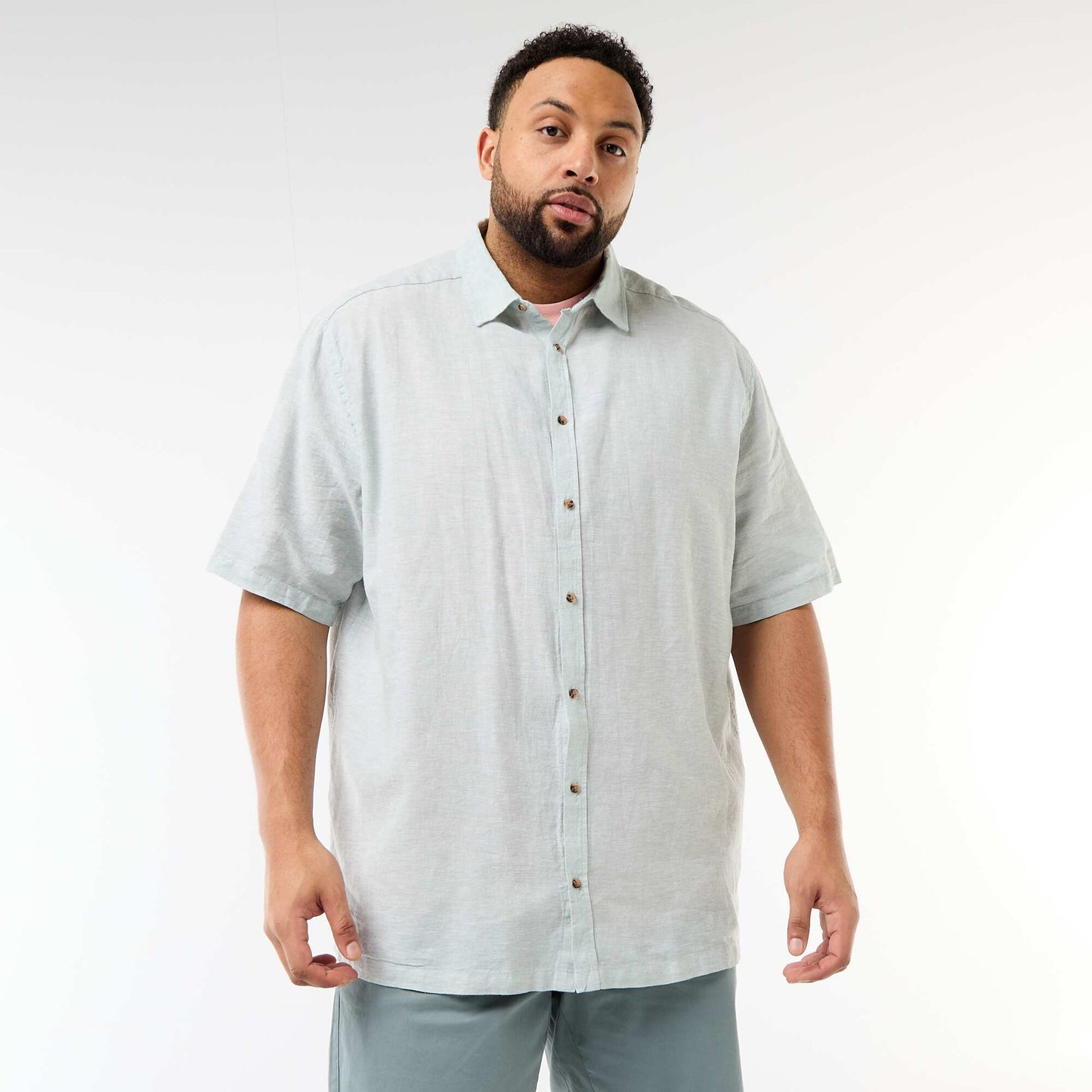 Chemise manches courtes en lin mélangé VERT
