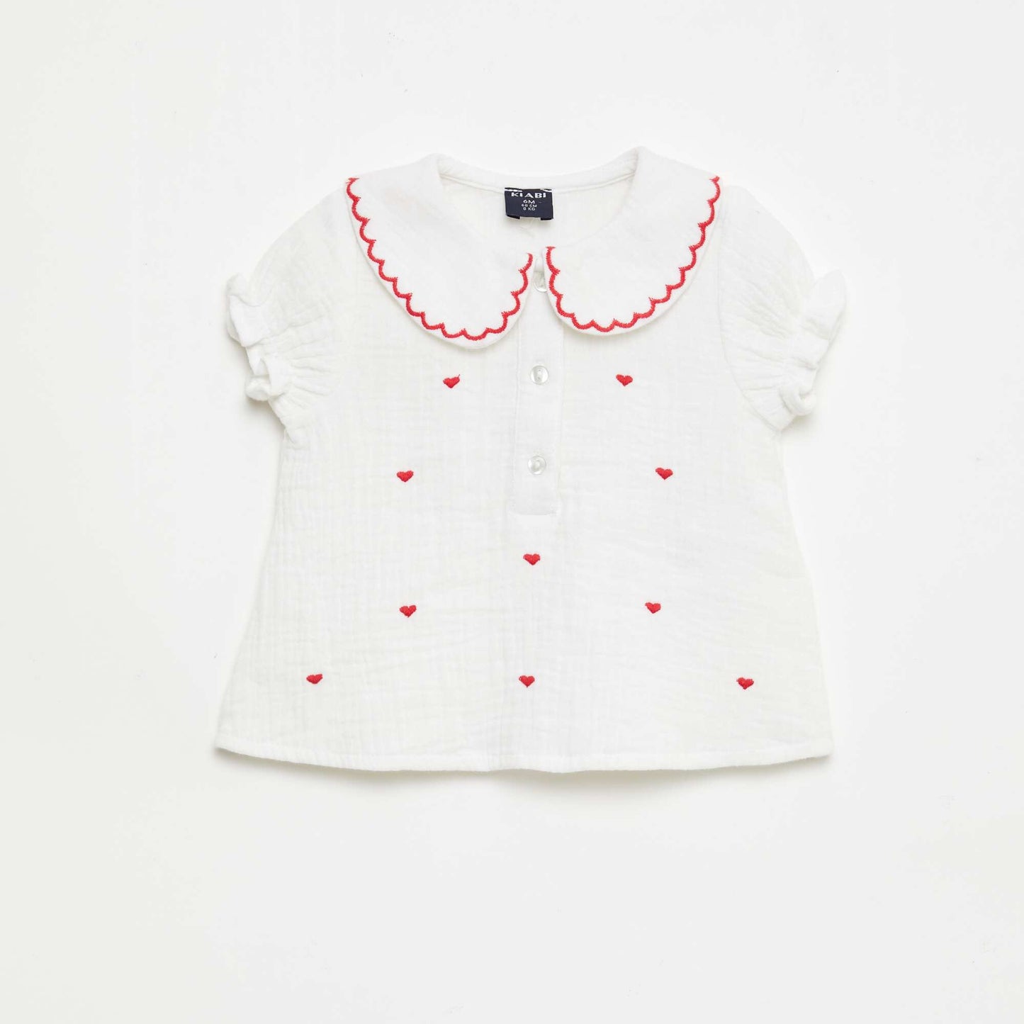 Blouse col Claudine et broderies 'cœurs' BLANC