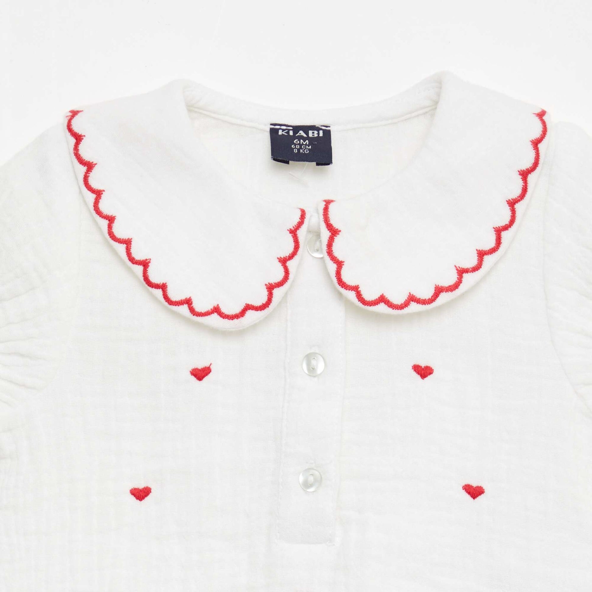 Blouse col Claudine et broderies 'cœurs' BLANC