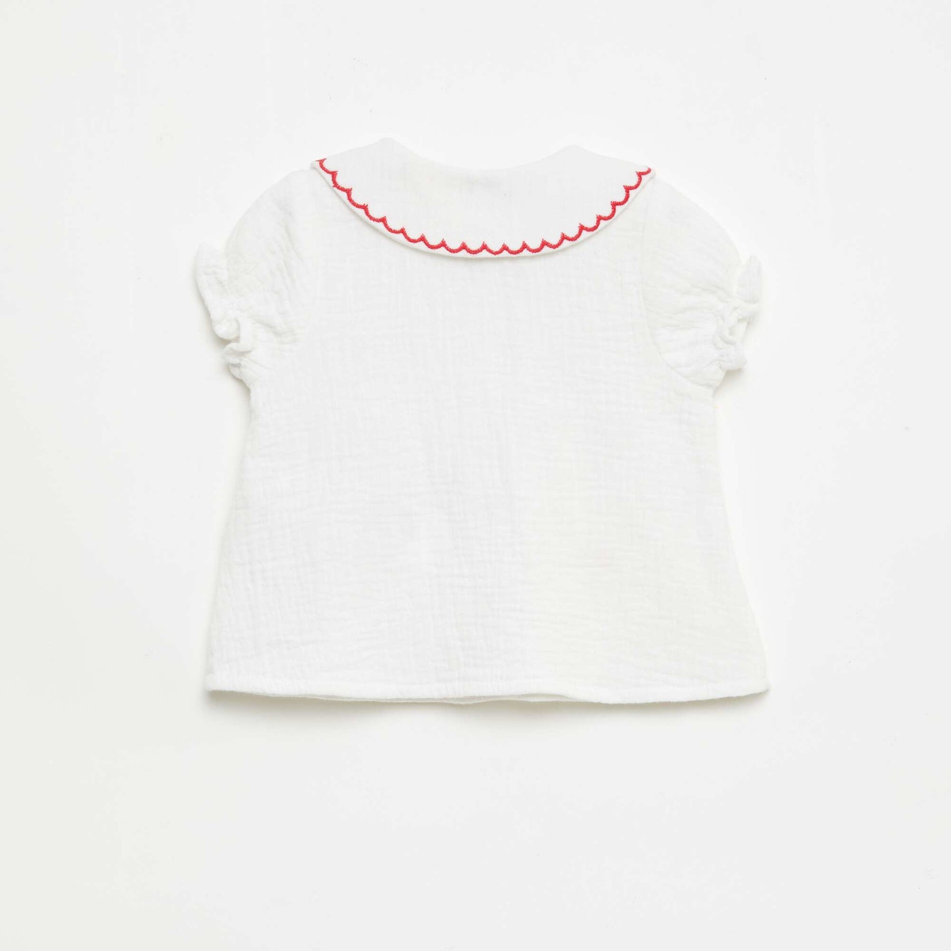 Blouse col Claudine et broderies 'cœurs' BLANC