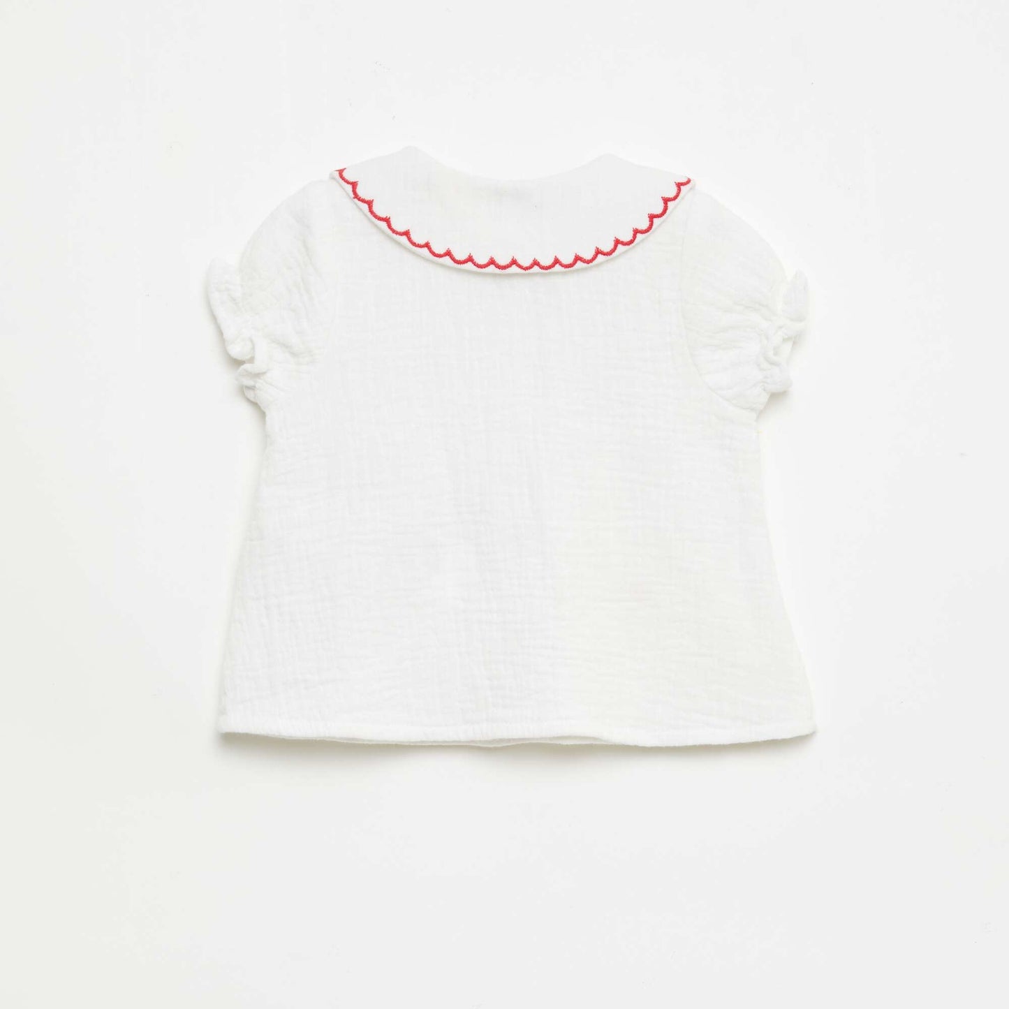 Blouse col Claudine et broderies 'cœurs' BLANC