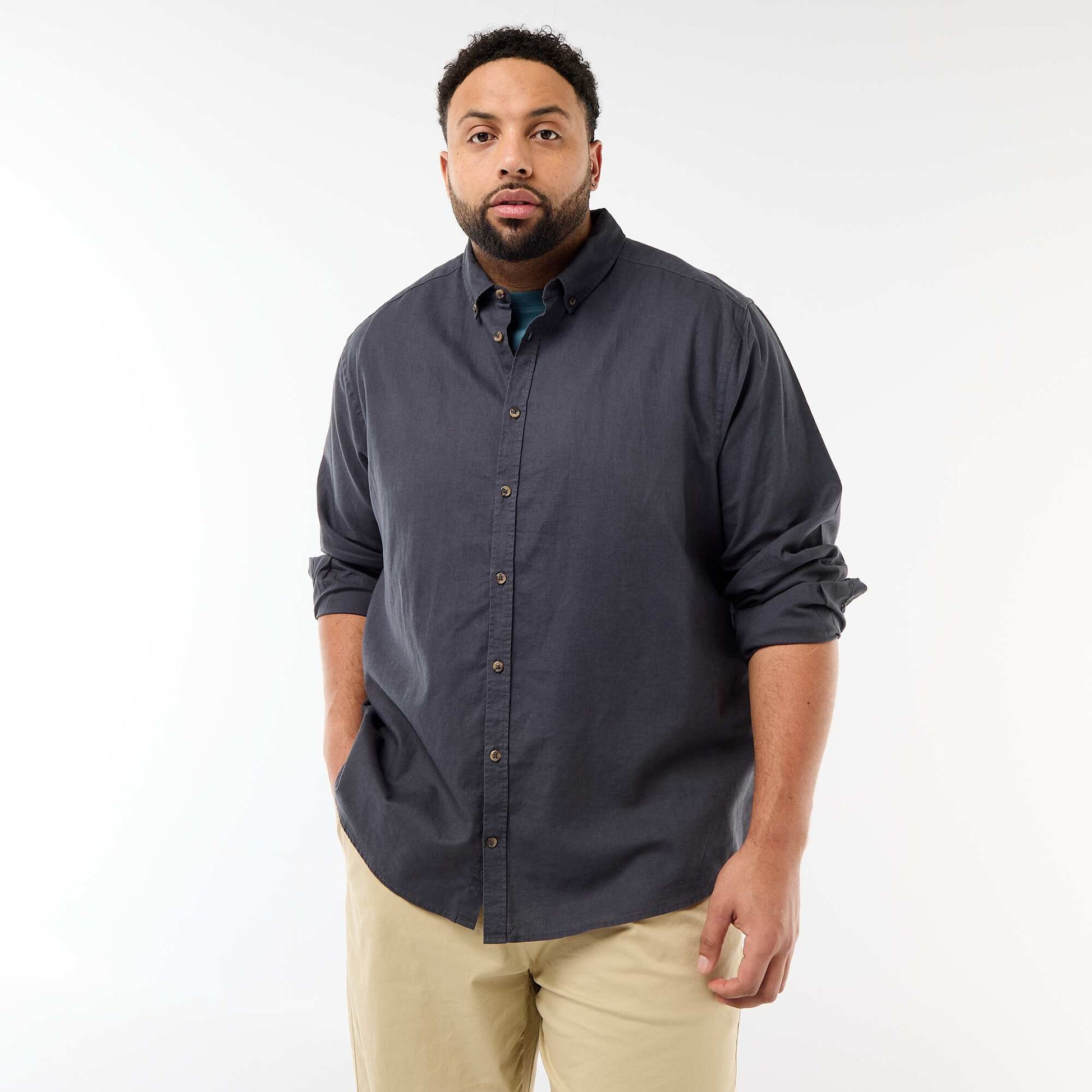 Chemise en lin mélangé unie BLEU