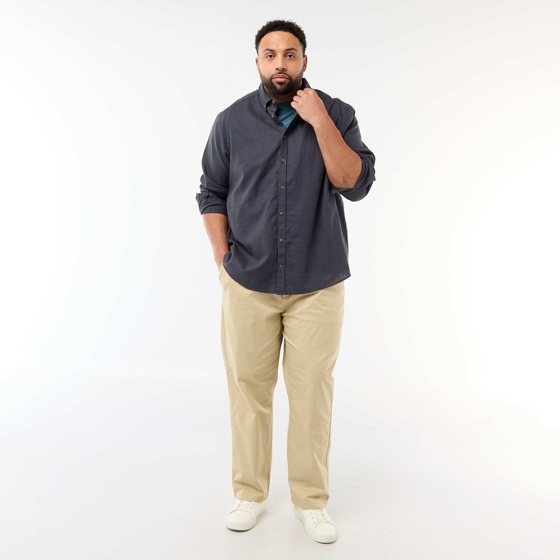 Chemise en lin mélangé unie BLEU