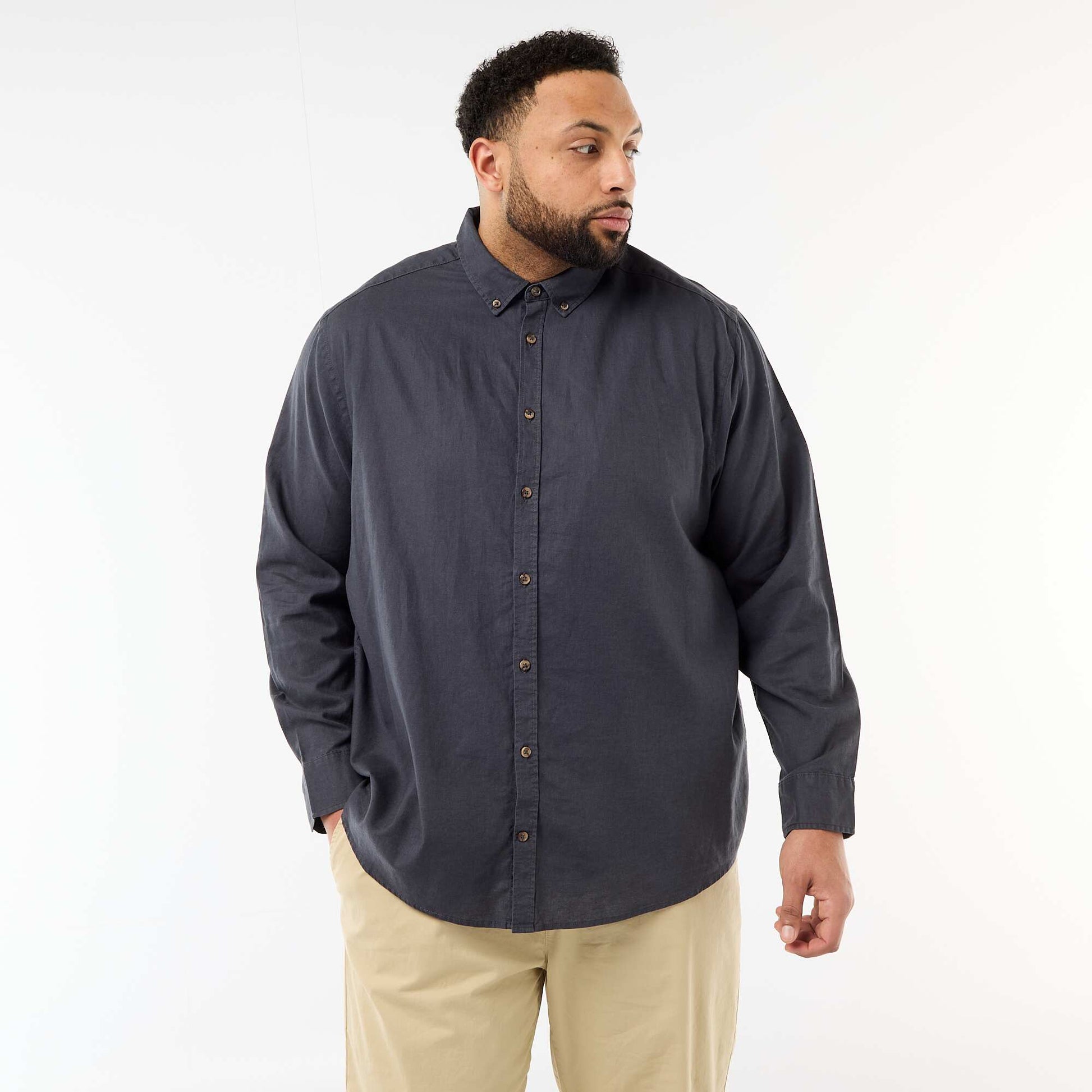Chemise en lin mélangé unie BLEU