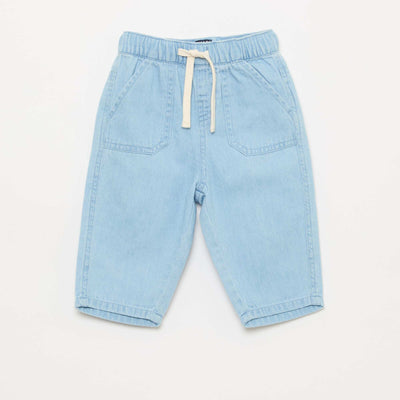 Pantalon uni relax fit avec 2 poches plaquées BLEU