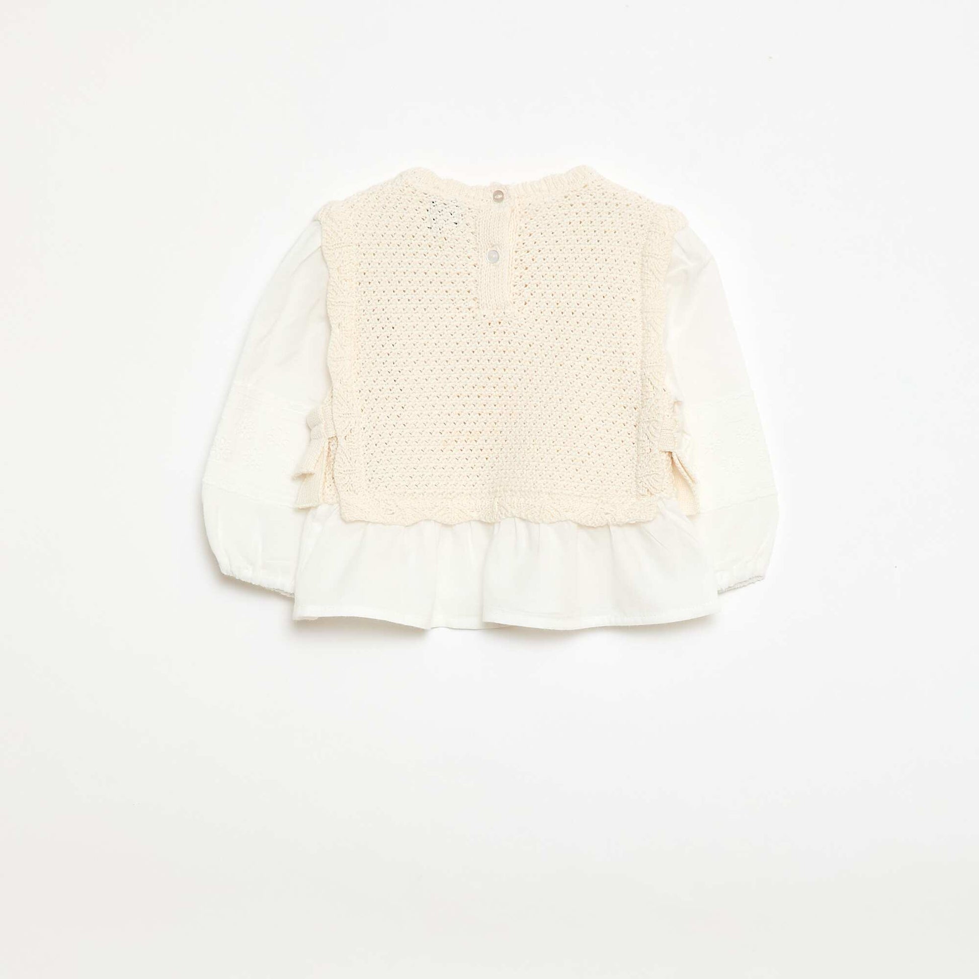 Pull 2 en 1 maille tricot + double gaze de coton BEIGE