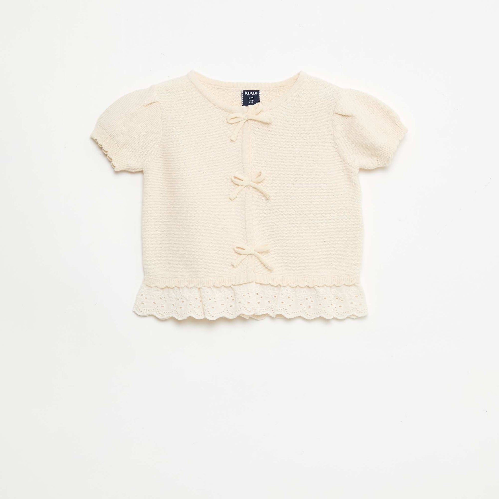 Pull à manches courtes avec nœuds fantaisies BEIGE