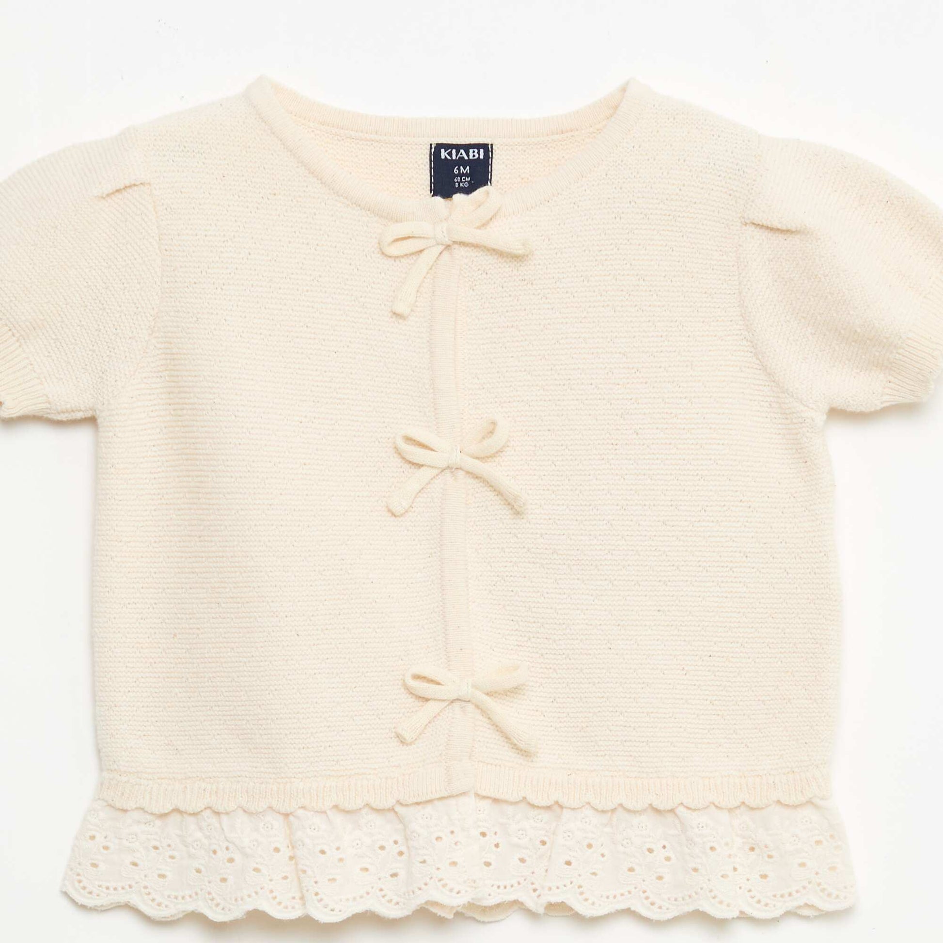 Pull à manches courtes avec nœuds fantaisies BEIGE
