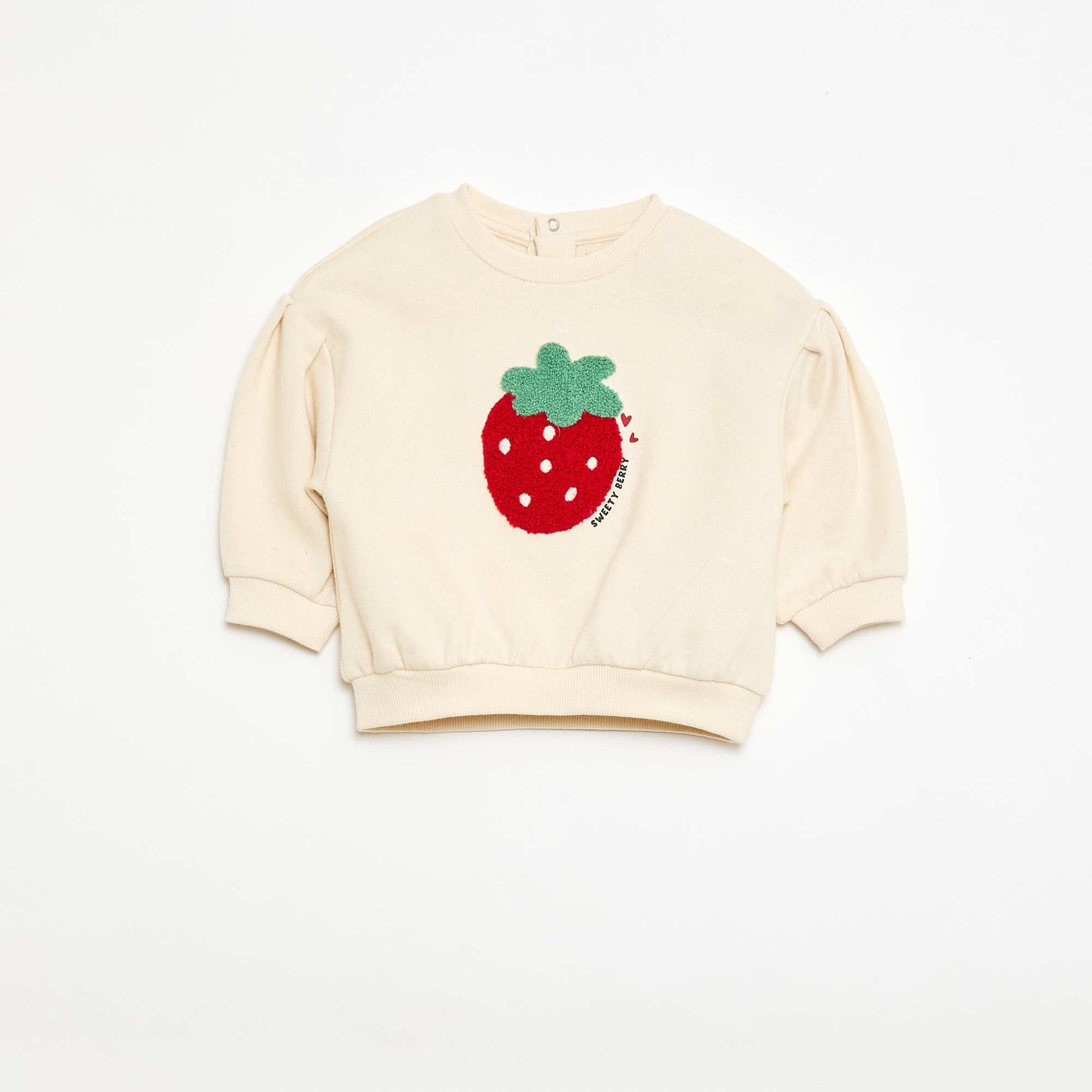 Sweat-shirt à manches longues avec patch en maille bouclette BEIGE