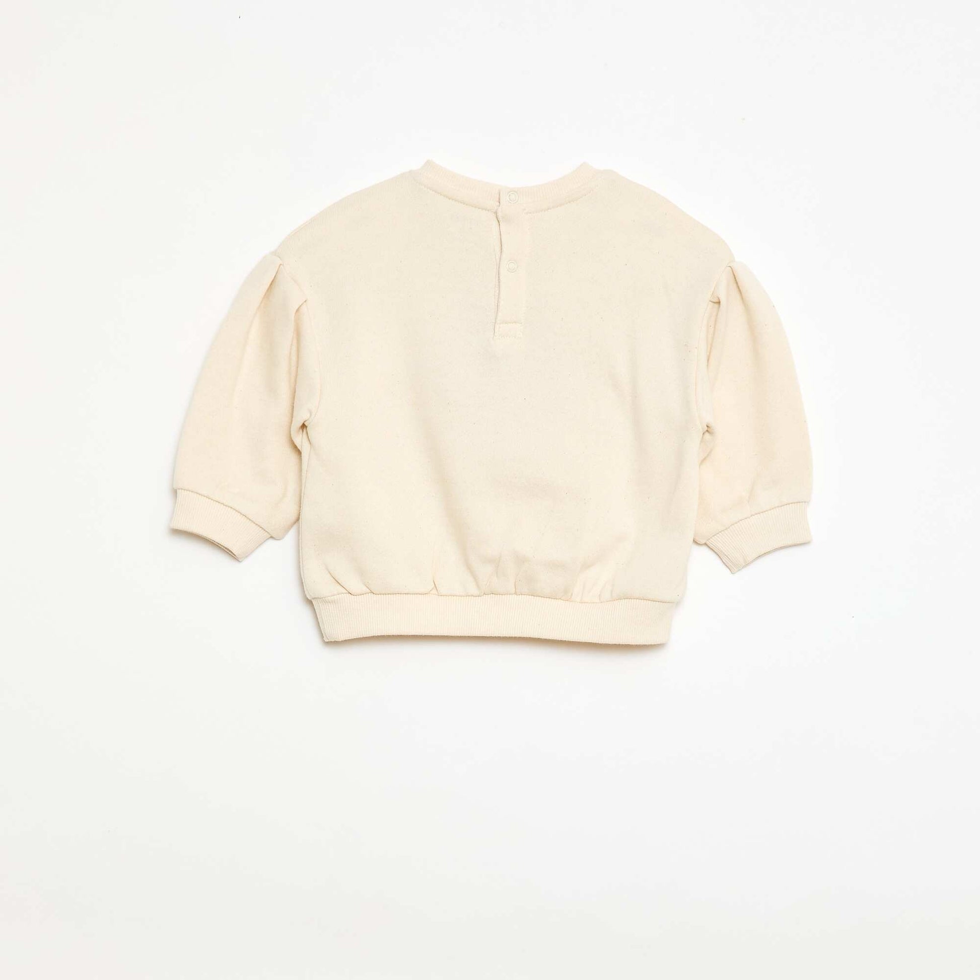 Sweat-shirt à manches longues avec patch en maille bouclette BEIGE