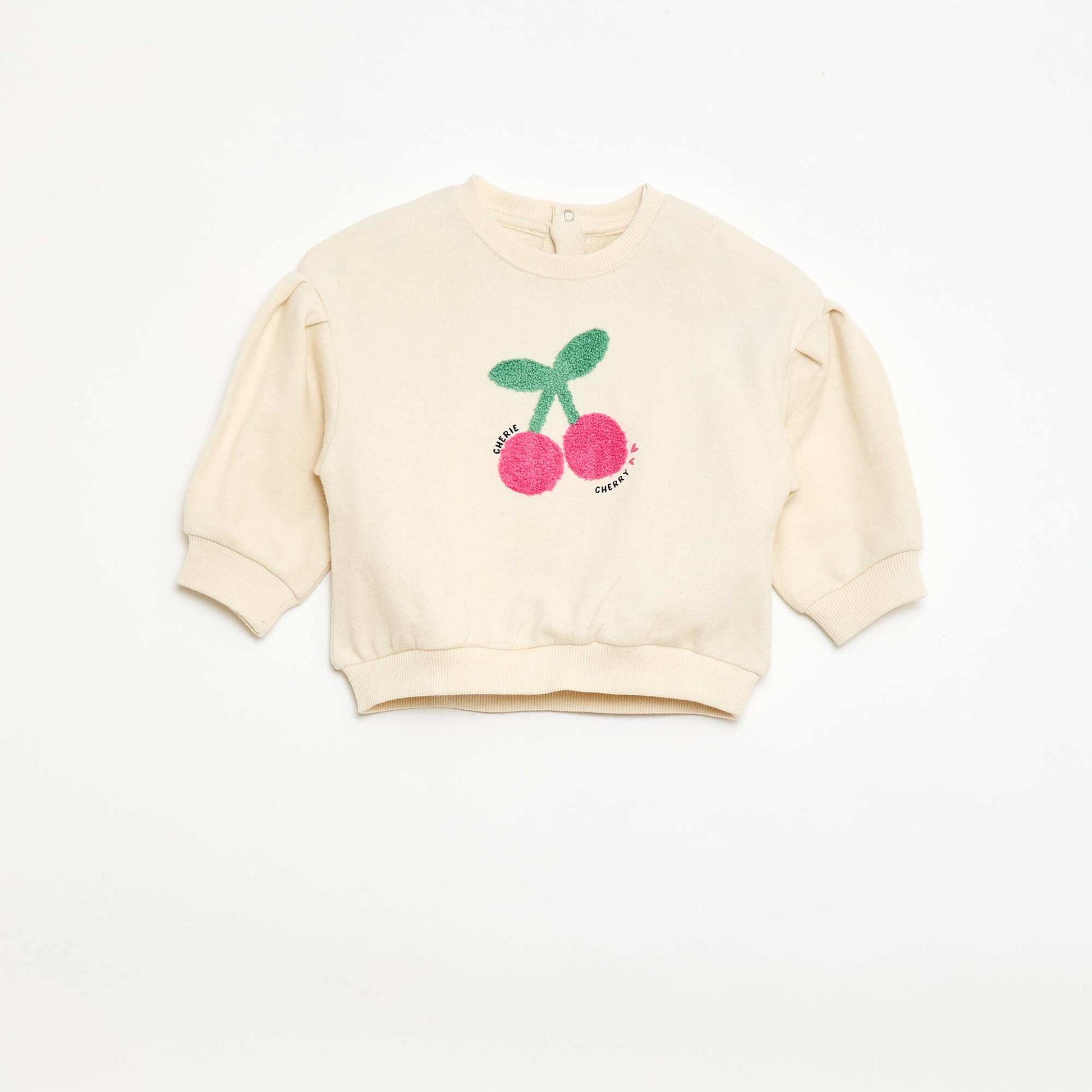 Sweat-shirt à manches longues avec patch en maille bouclette BEIGE