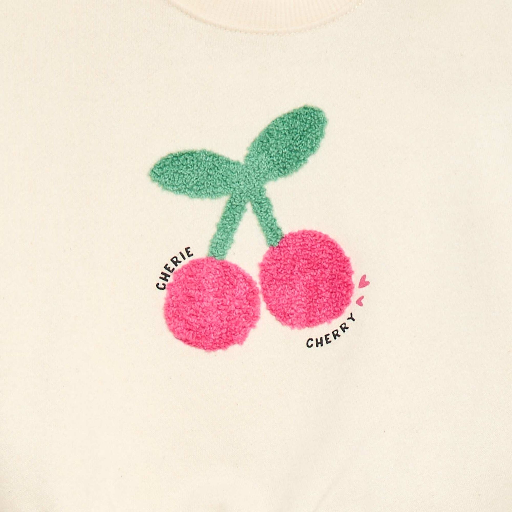 Sweat-shirt à manches longues avec patch en maille bouclette BEIGE