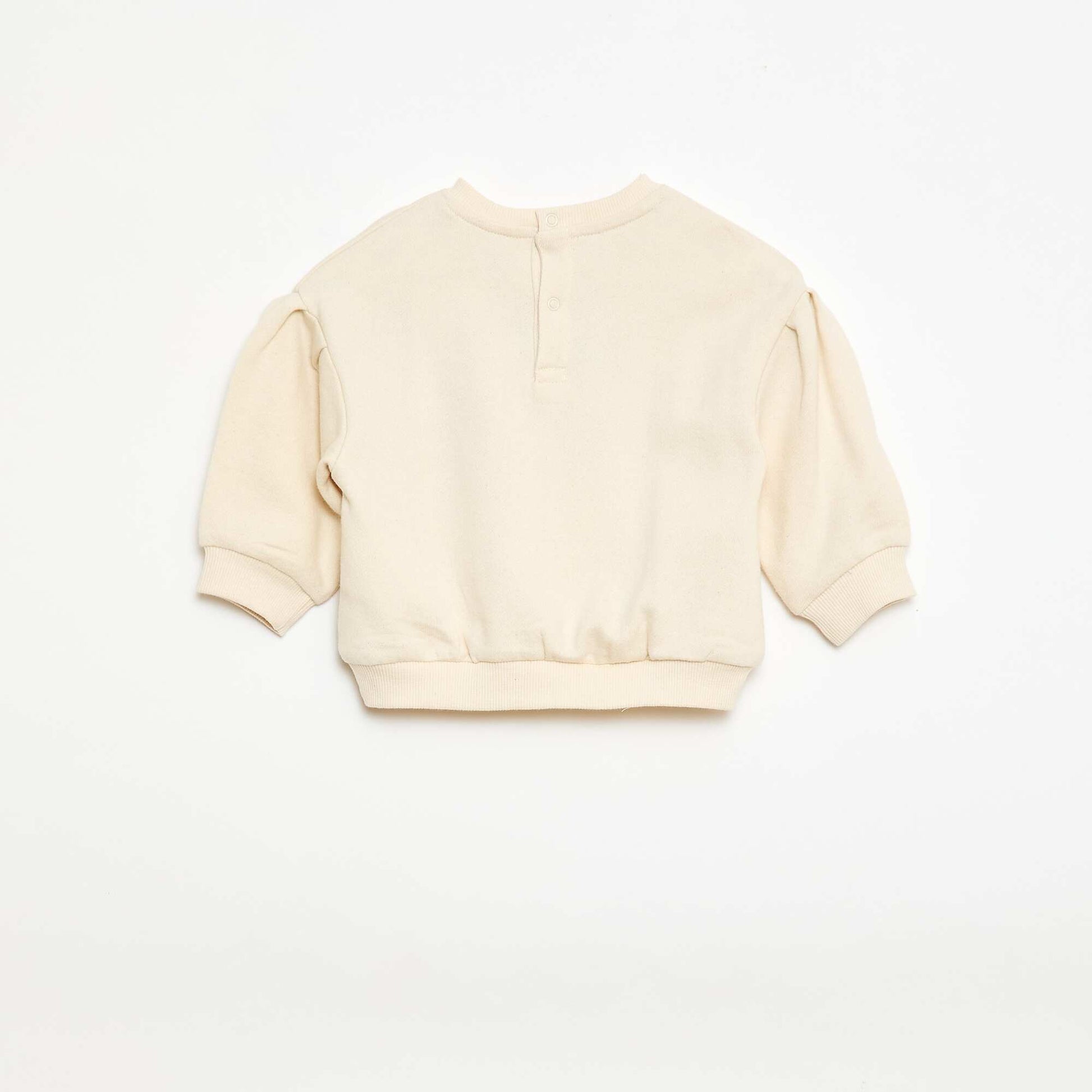 Sweat-shirt à manches longues avec patch en maille bouclette BEIGE