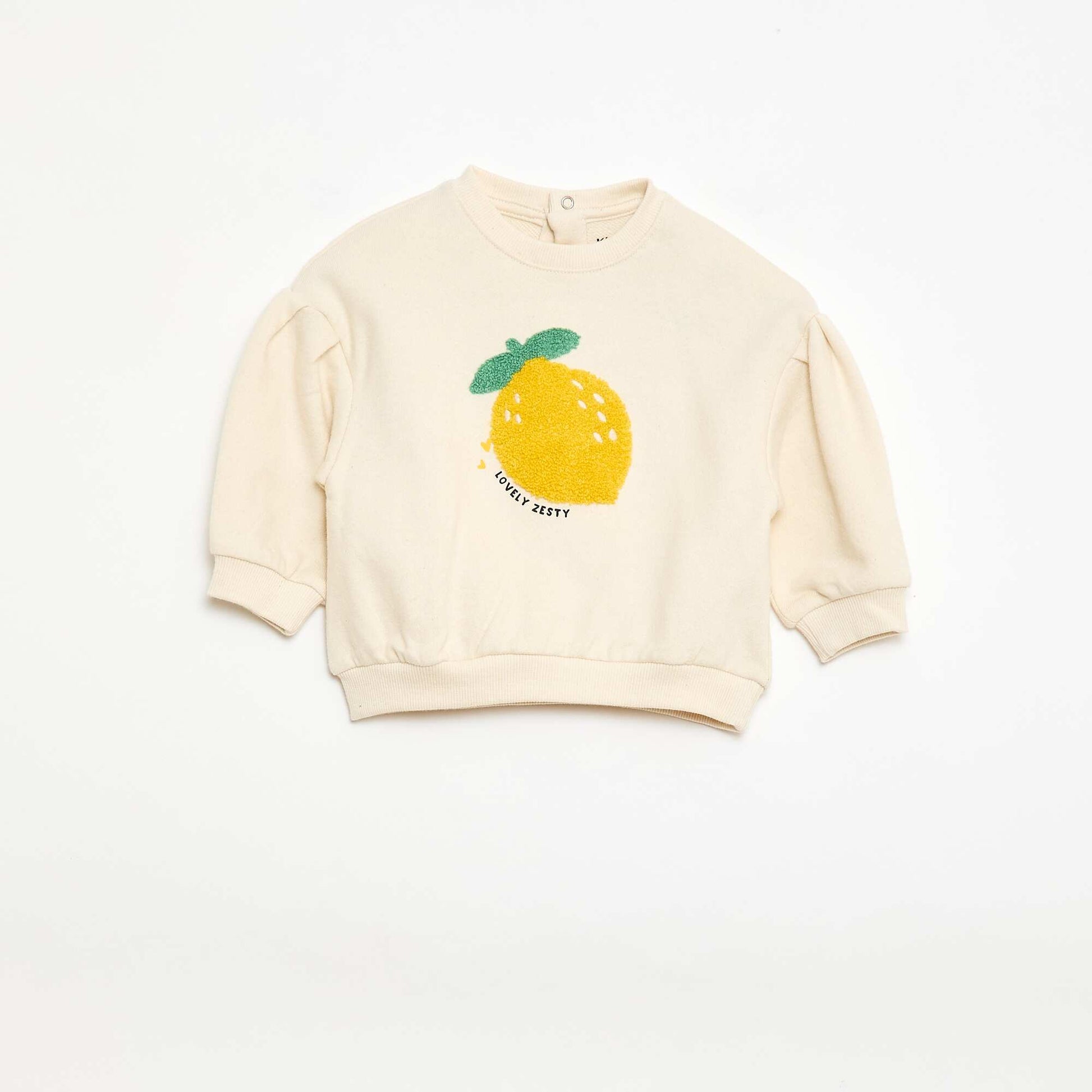 Sweat-shirt à manches longues avec patch en maille bouclette BEIGE