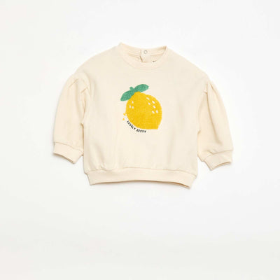 Sweat-shirt à manches longues avec patch en maille bouclette BEIGE