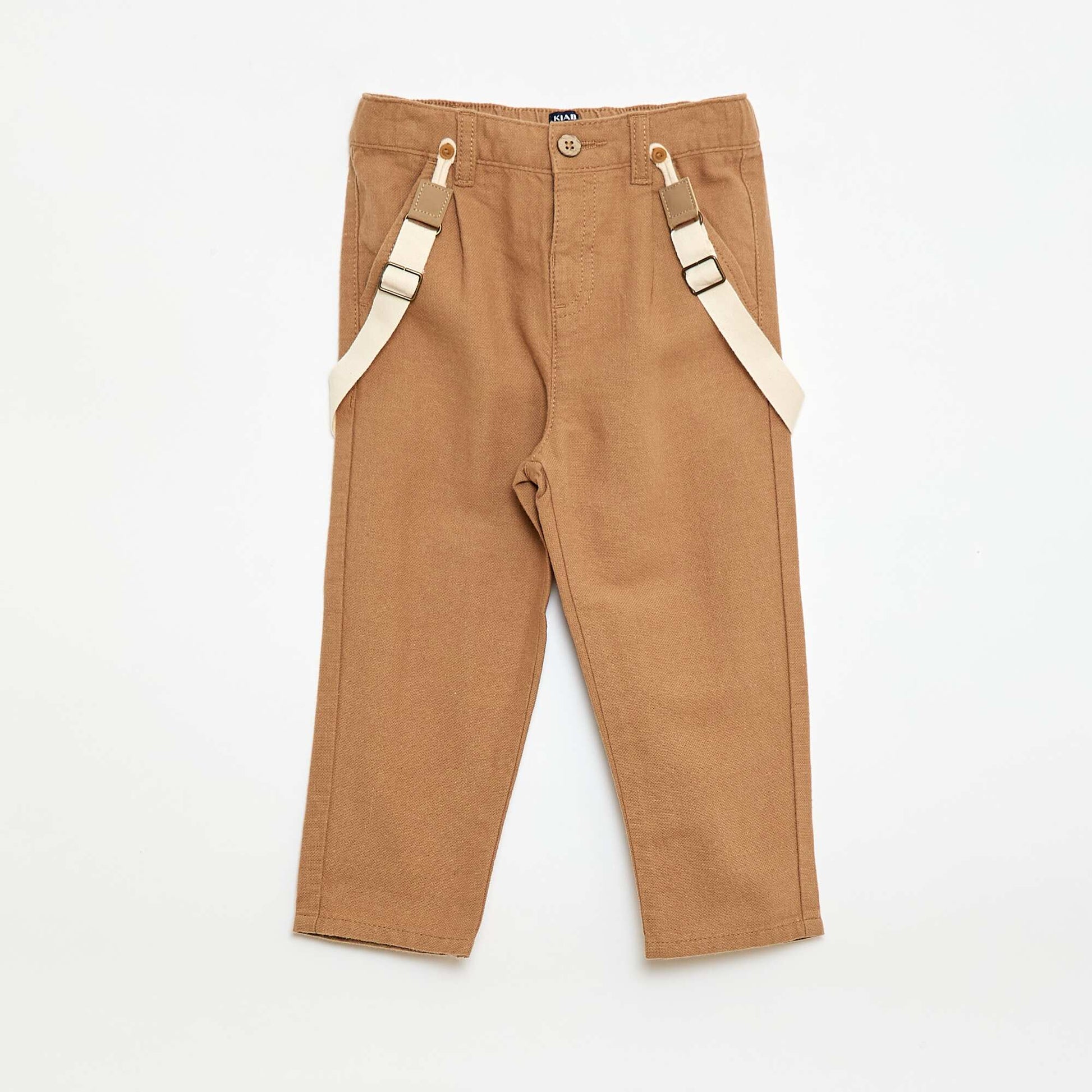 Pantalon chino en lin mélangé avec bretelles BEIGE