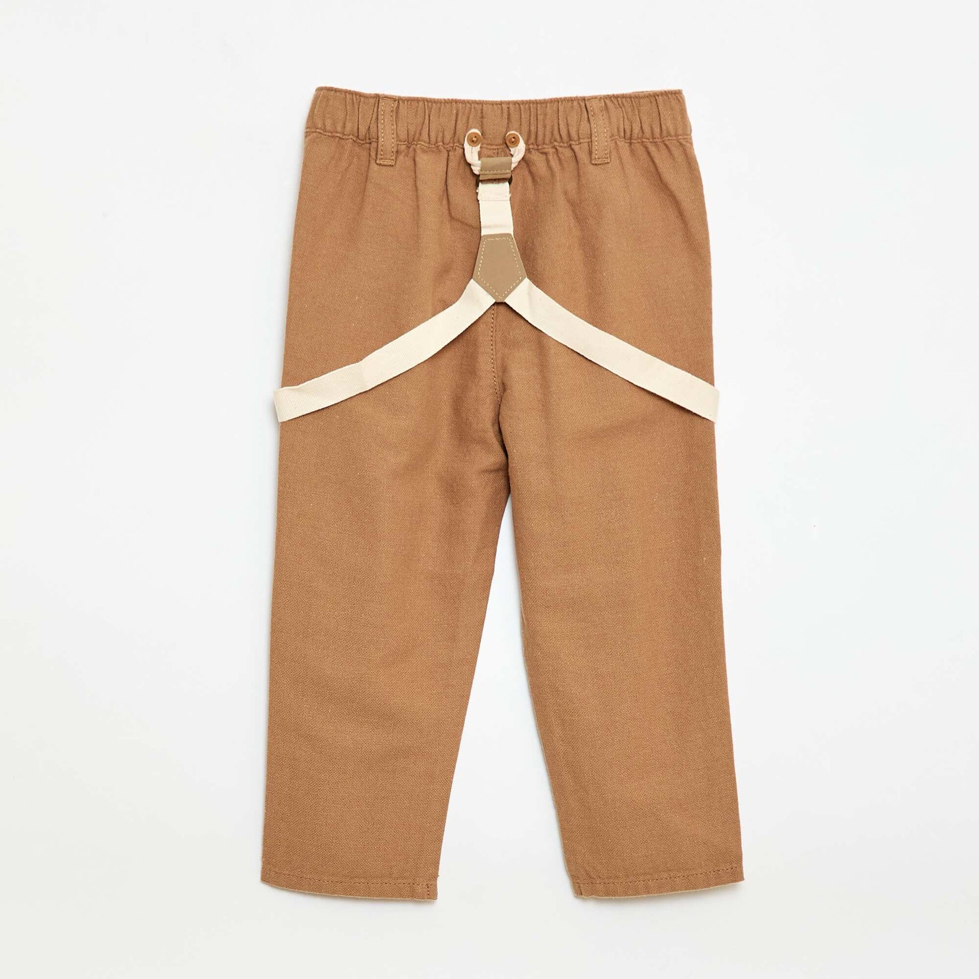 Pantalon chino en lin mélangé avec bretelles BEIGE