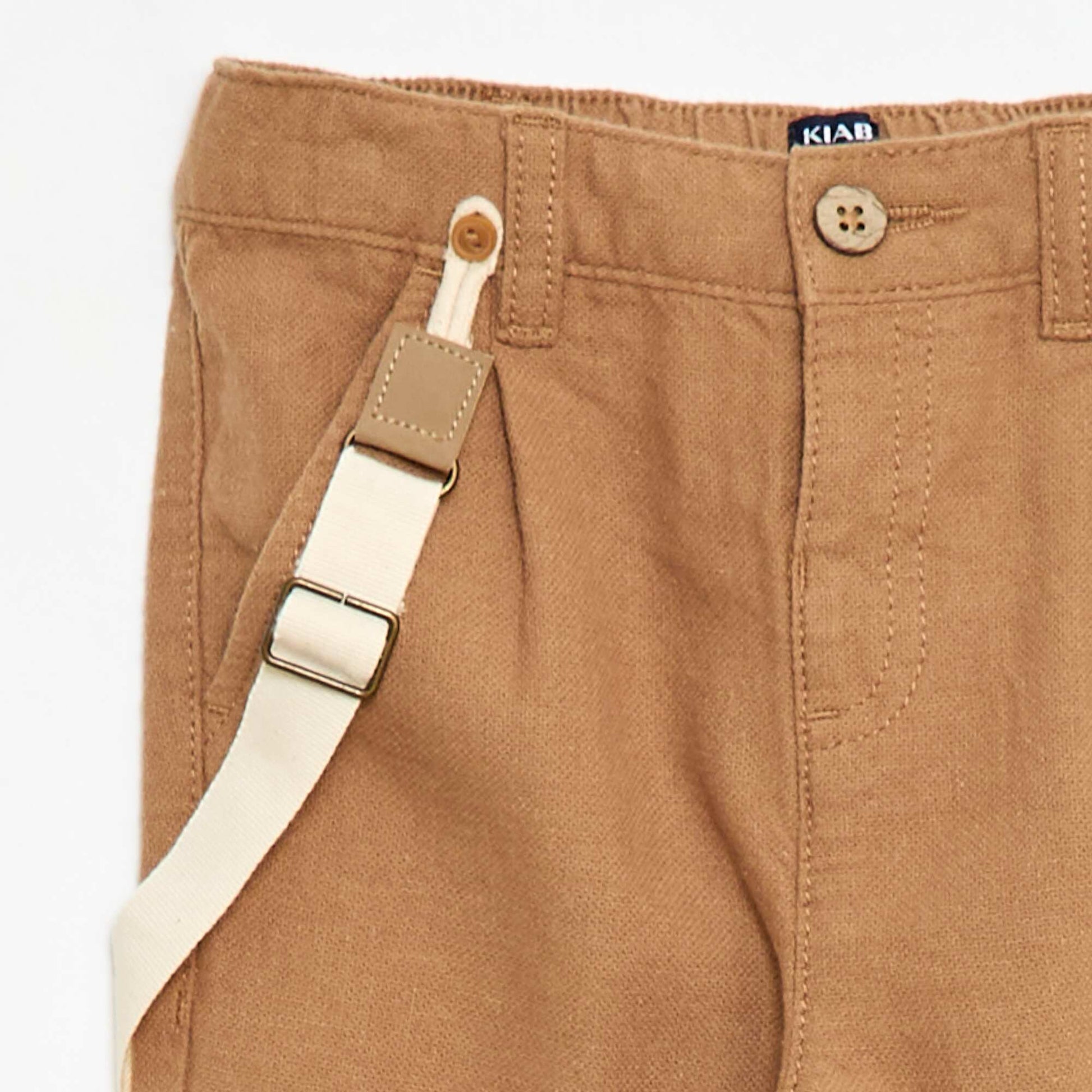 Pantalon chino en lin mélangé avec bretelles BEIGE